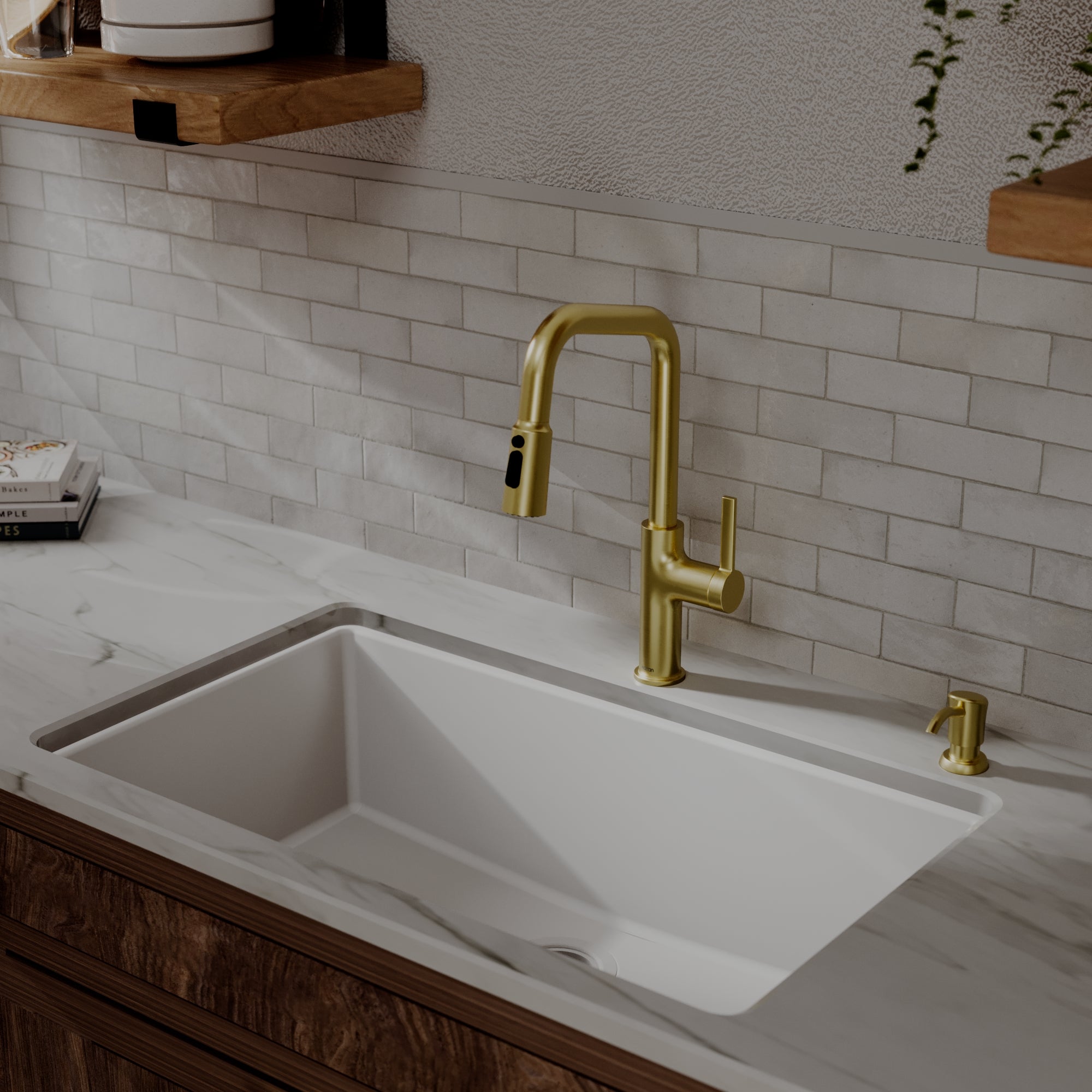 Karran Stalbridge 1.8 GPM Single Lever Lead-free Brass ADA Kitchen Faucet, Pull-Down, Spot-Free Brushed Gold, KKF710SFBG