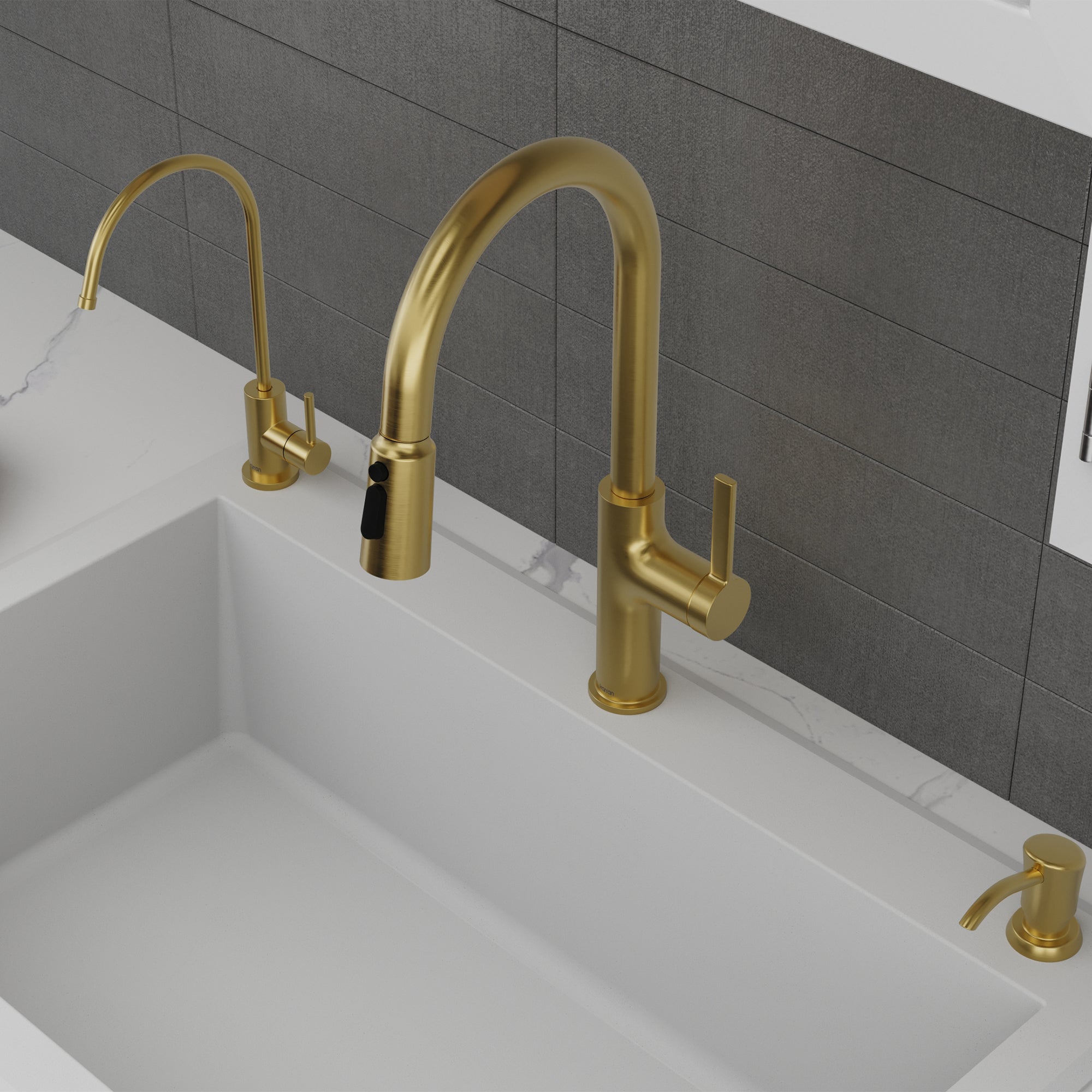 Karran Stalbridge 1.8 GPM Single Lever Lead-free Brass ADA Kitchen Faucet, Pull-Down, Spot-Free Brushed Gold, KKF720SFBG