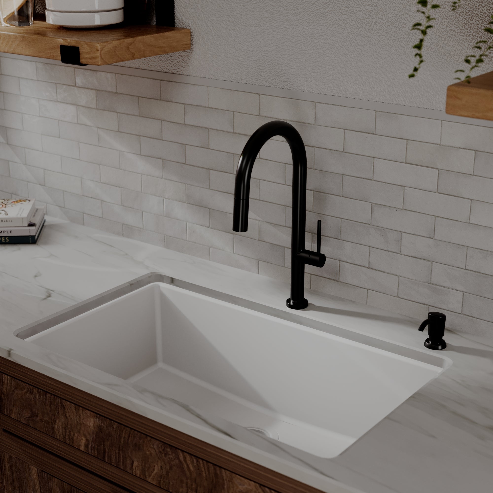 Karran Brynford 1.8 GPM Single Lever Lead-free Brass ADA Kitchen Faucet, Pull-Down, Matte Black, KKF730MB