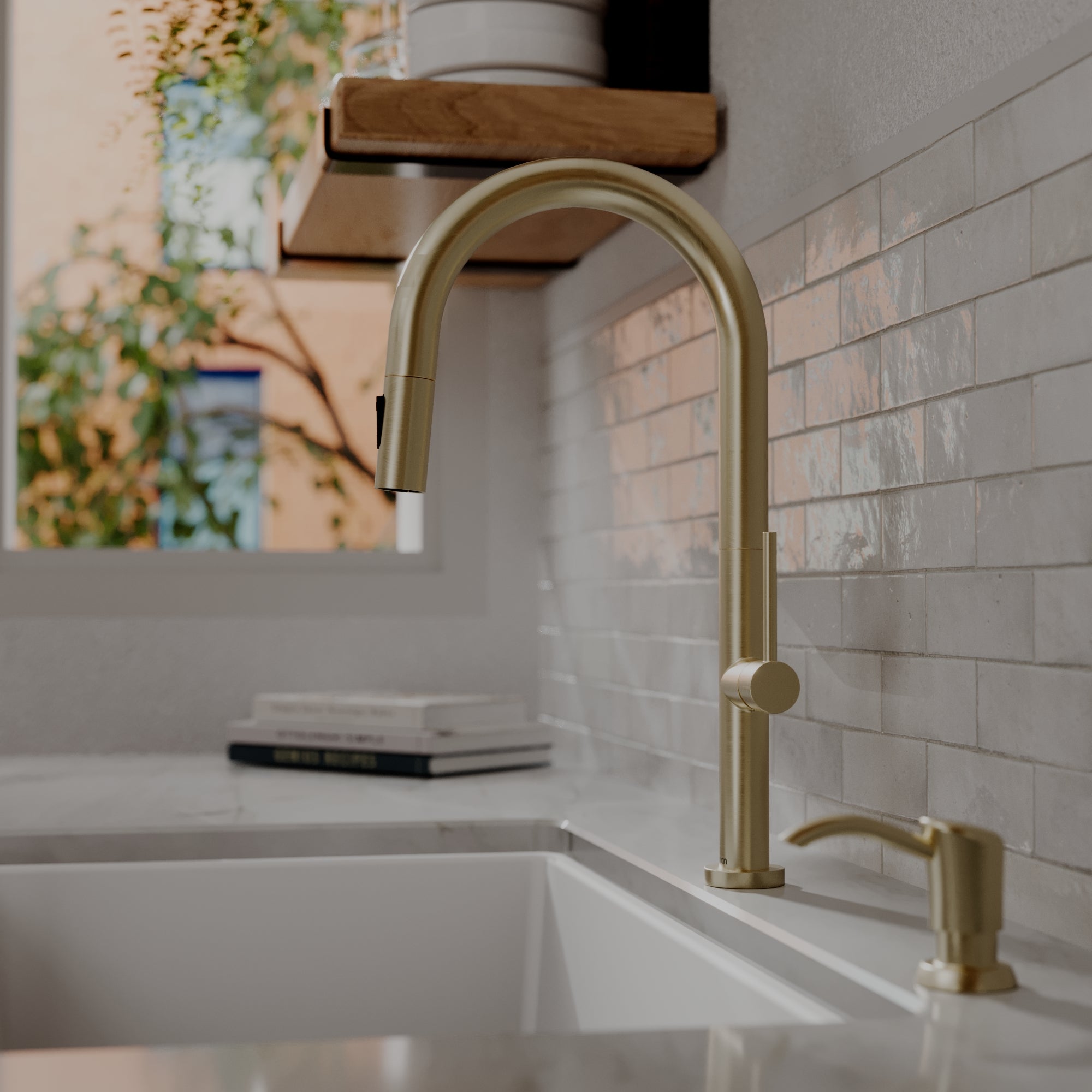 Karran Brynford 1.8 GPM Single Lever Lead-free Brass ADA Kitchen Faucet, Pull-Down, Spot-Free Champagne Bronze, KKF730SFCB