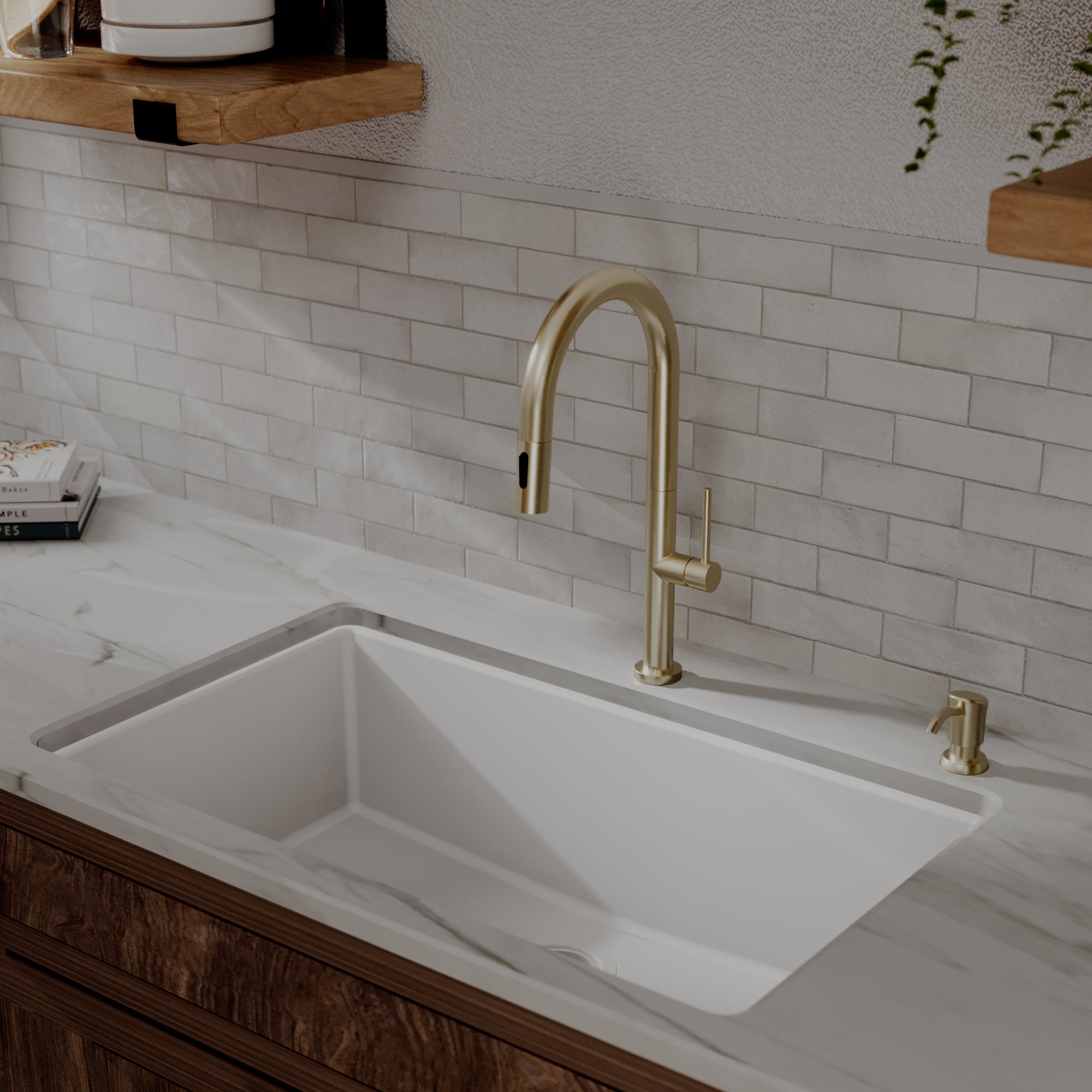 Karran Brynford 1.8 GPM Single Lever Lead-free Brass ADA Kitchen Faucet, Pull-Down, Spot-Free Champagne Bronze, KKF730SFCB