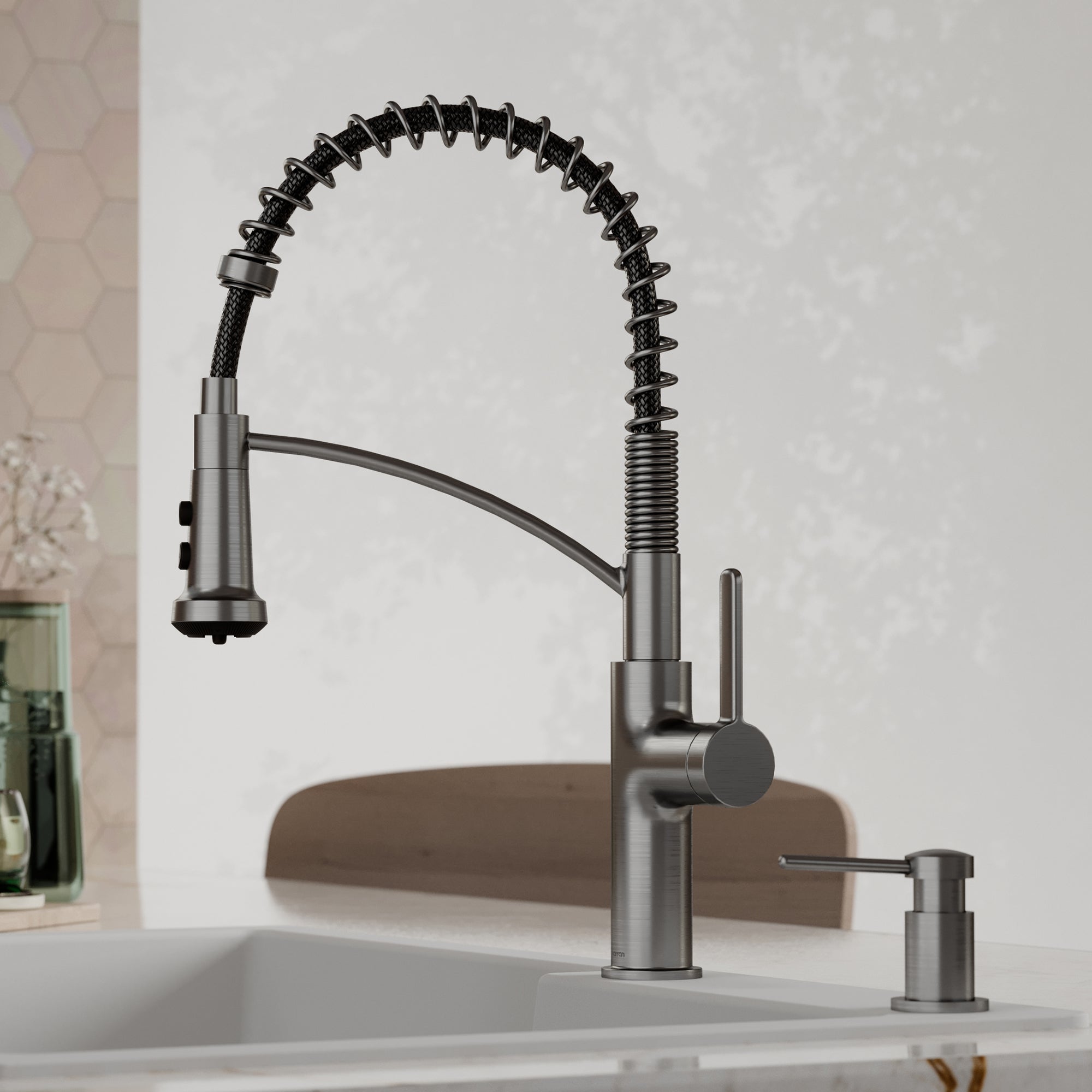 Karran Scottsdale 1.8 GPM Single Lever Lead-free Brass ADA Kitchen Faucet, Pull-Down, Spot-Free Gunmetal Grey, KKF740SFGG