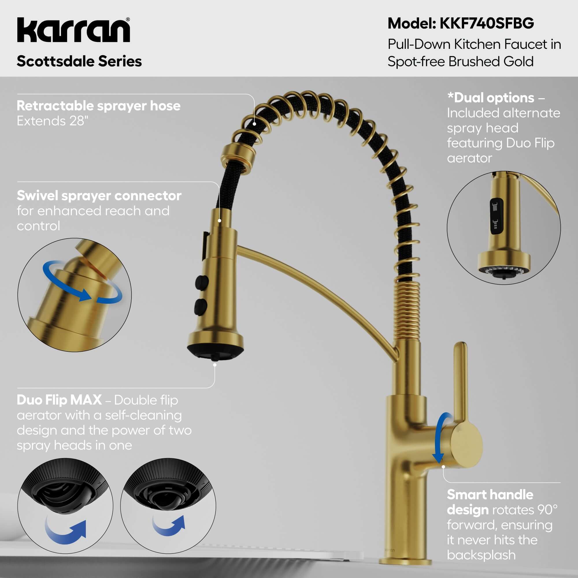 Alternative View of Karran Scottsdale 1.8 GPM Single Lever Lead-free Brass ADA Kitchen Faucet, Pull-Down, Spot-Free Brushed Gold, KKF740SFBG