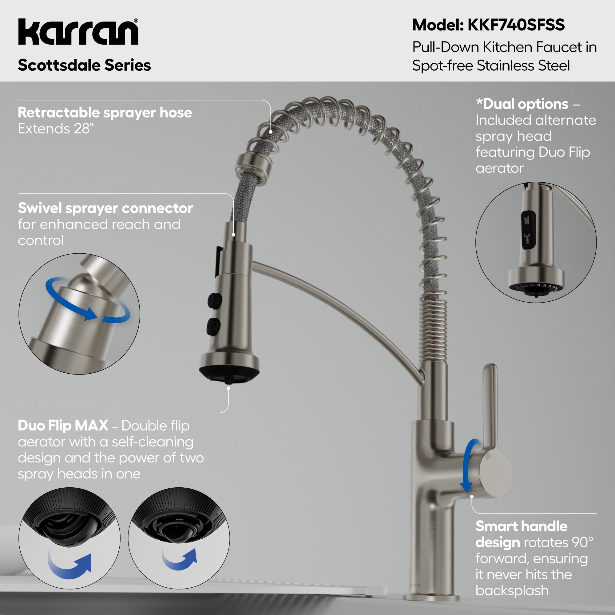 Alternative View of Karran Scottsdale 1.8 GPM Single Lever Lead-free Brass ADA Kitchen Faucet, Pull-Down, Spot Free Stainless Steel, KKF740SFSS