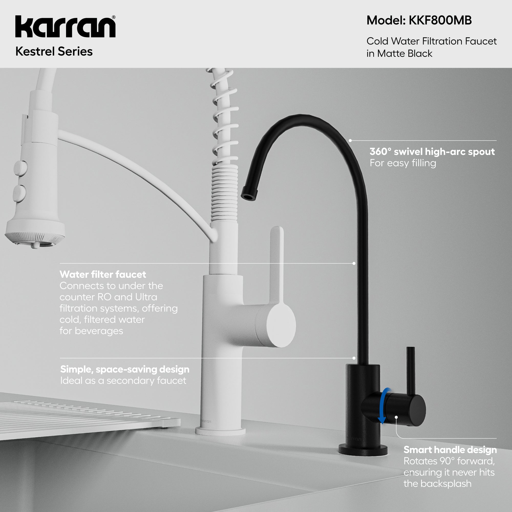 Karran Kestrel 1 GPM Single Lever Lead-free Brass ADA Beverage Faucet, Matte Black, KKF800MB