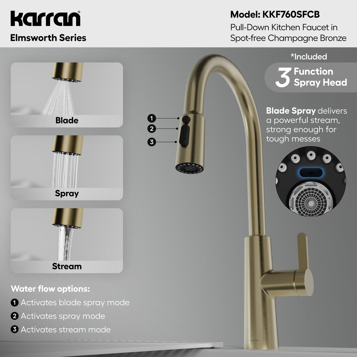 Alternative View of Karran Elmsworth 1.8 GPM Single Lever Lead-free Brass ADA Kitchen Faucet, Pull-Down, Spot-Free Champagne Bronze, KKF760SFCB