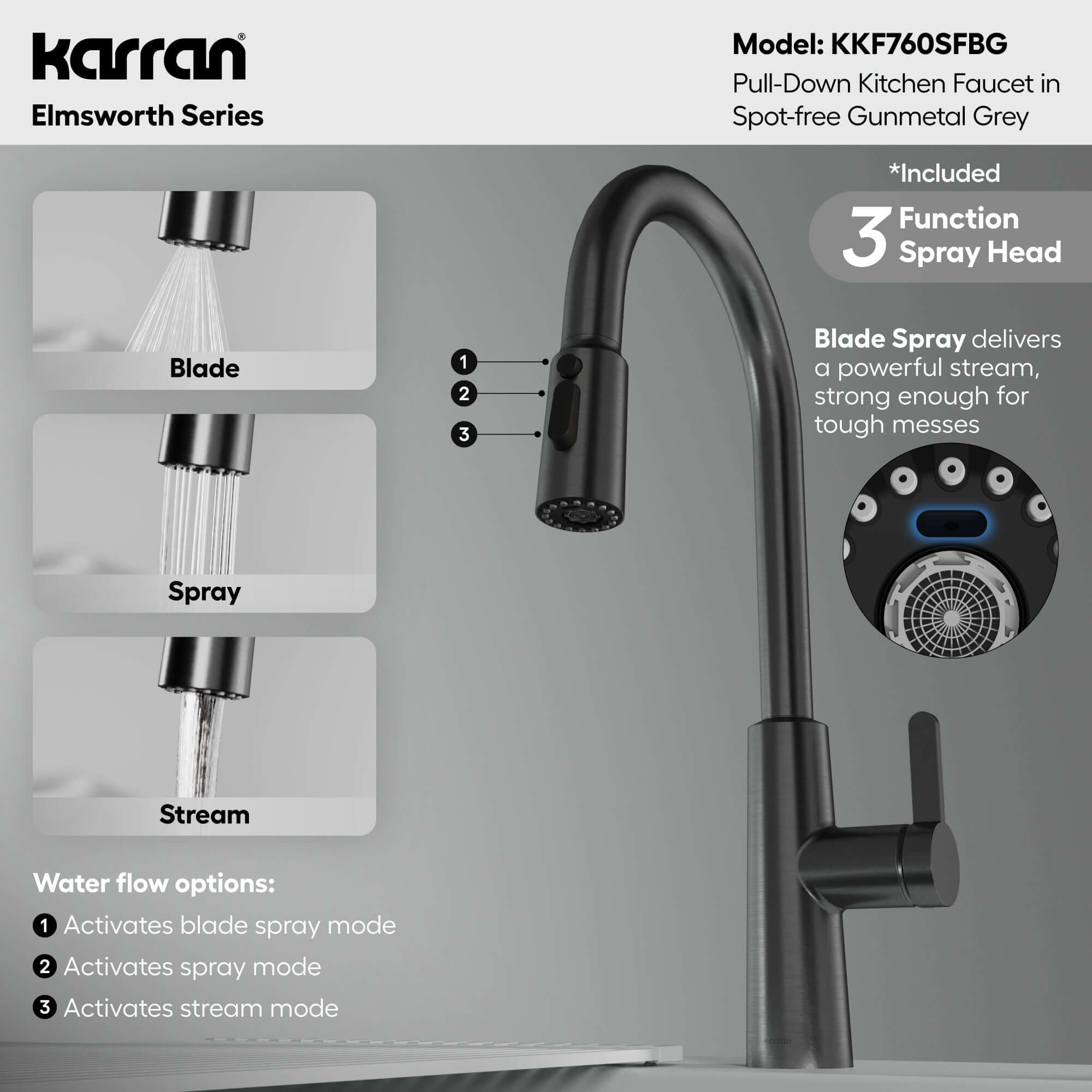 Alternative View of Karran Elmsworth 1.8 GPM Single Lever Lead-free Brass ADA Kitchen Faucet, Pull-Down, Spot-Free Gunmetal Grey, KKF760SFGG