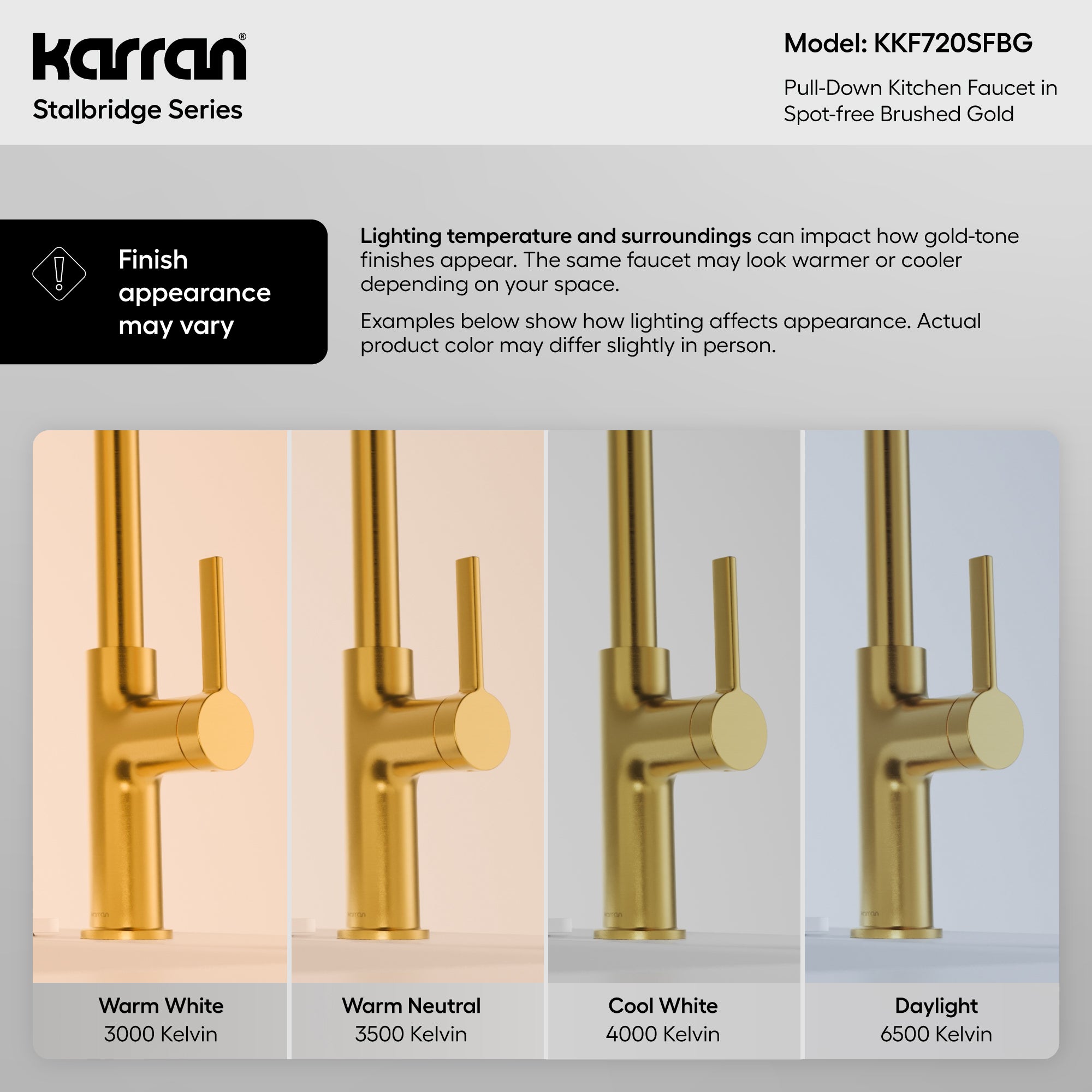 Karran Stalbridge 1.8 GPM Single Lever Lead-free Brass ADA Kitchen Faucet, Pull-Down, Spot-Free Brushed Gold, KKF720SFBG
