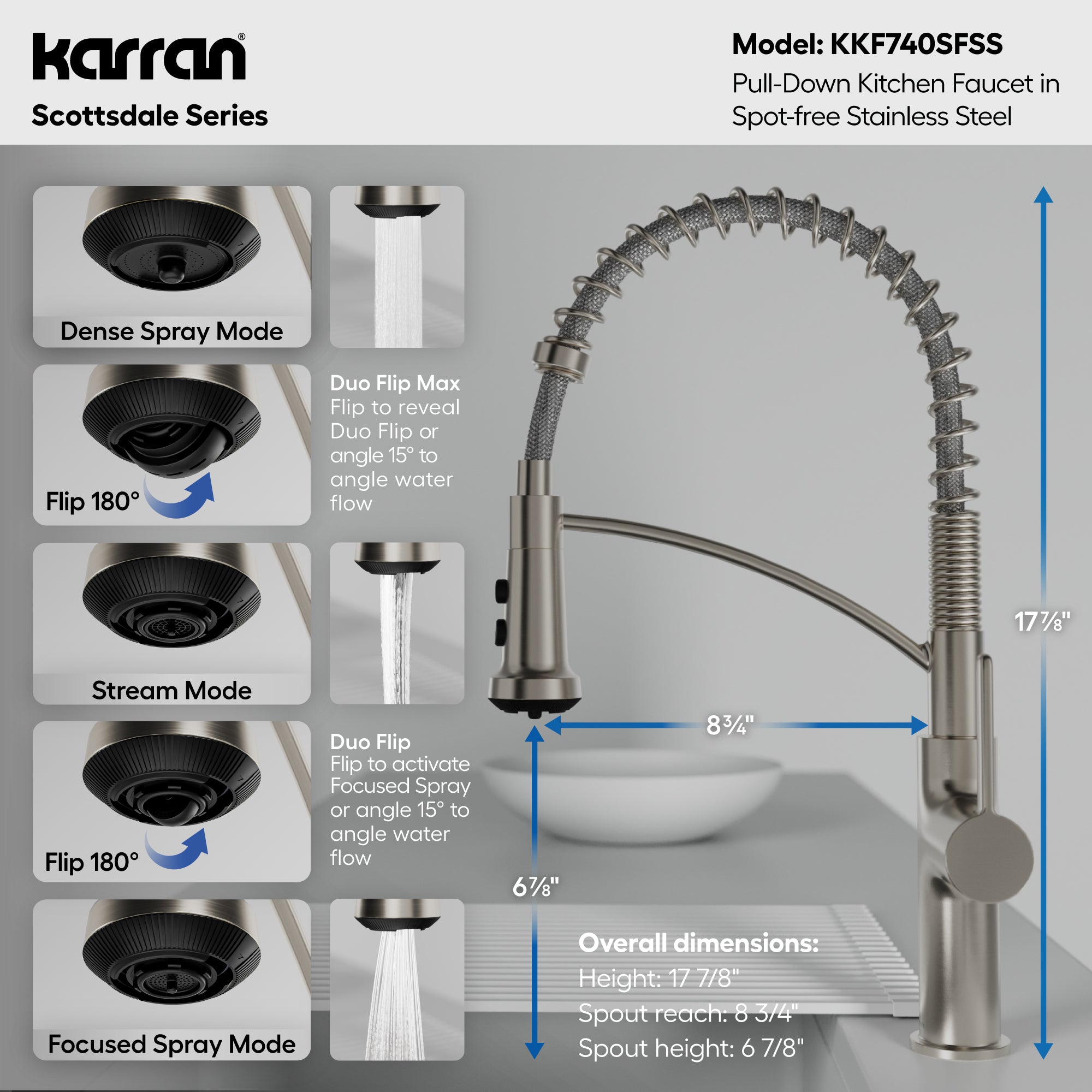 Alternative View of Karran Scottsdale 1.8 GPM Single Lever Lead-free Brass ADA Kitchen Faucet, Pull-Down, Spot Free Stainless Steel, KKF740SFSS