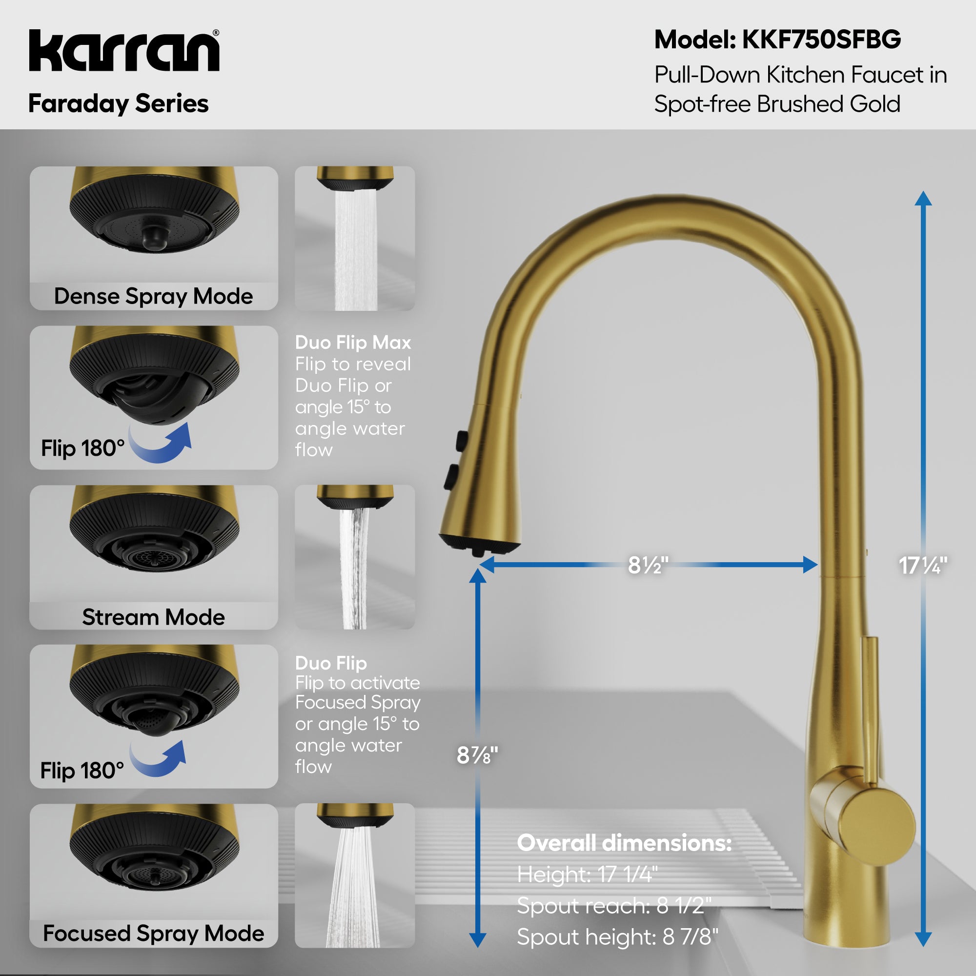 Alternative View of Karran Faraday 1.8 GPM Single Lever Lead-free Brass ADA Kitchen Faucet, Pull-Down, Spot-Free Brushed Gold, KKF750SFBG