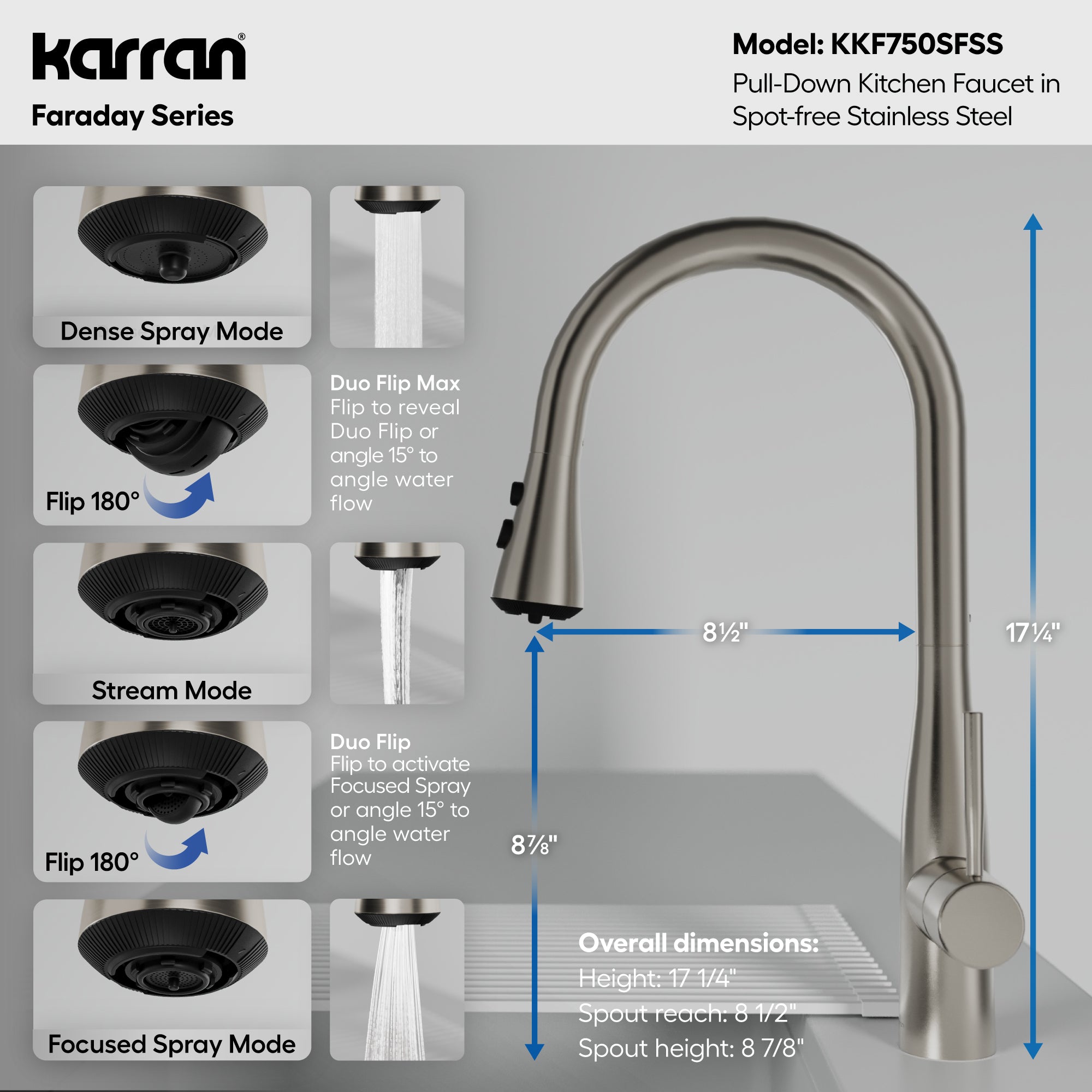 Alternative View of Karran Faraday 1.8 GPM Single Lever Lead-free Brass ADA Kitchen Faucet, Pull-Down, Spot Free Stainless Steel, KKF750SFSS
