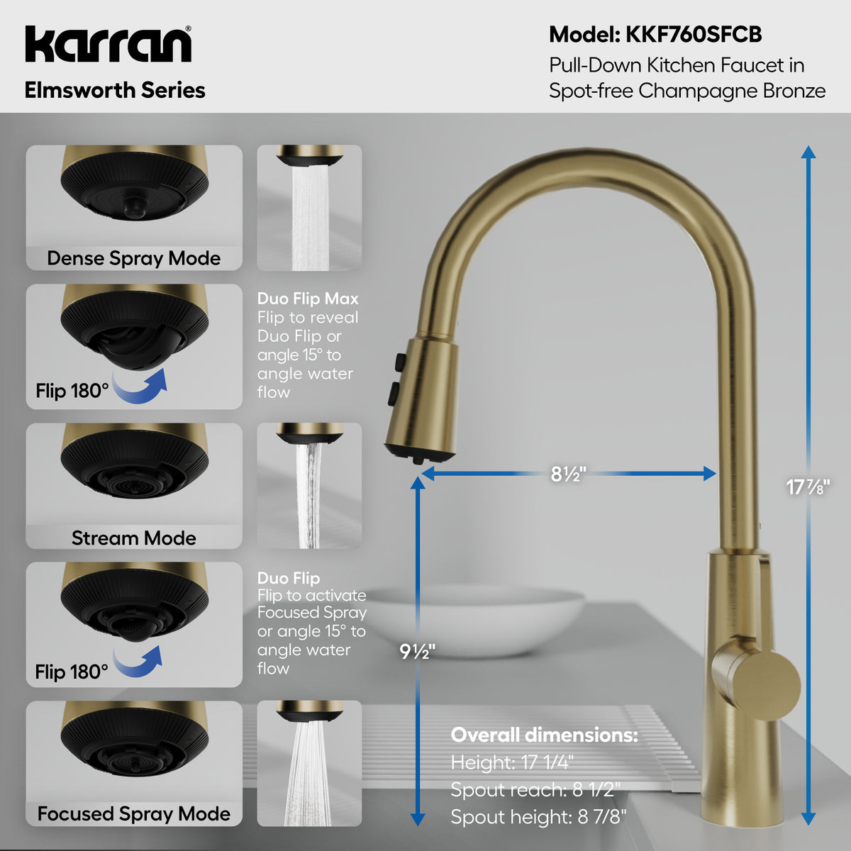 Alternative View of Karran Elmsworth 1.8 GPM Single Lever Lead-free Brass ADA Kitchen Faucet, Pull-Down, Spot-Free Champagne Bronze, KKF760SFCB