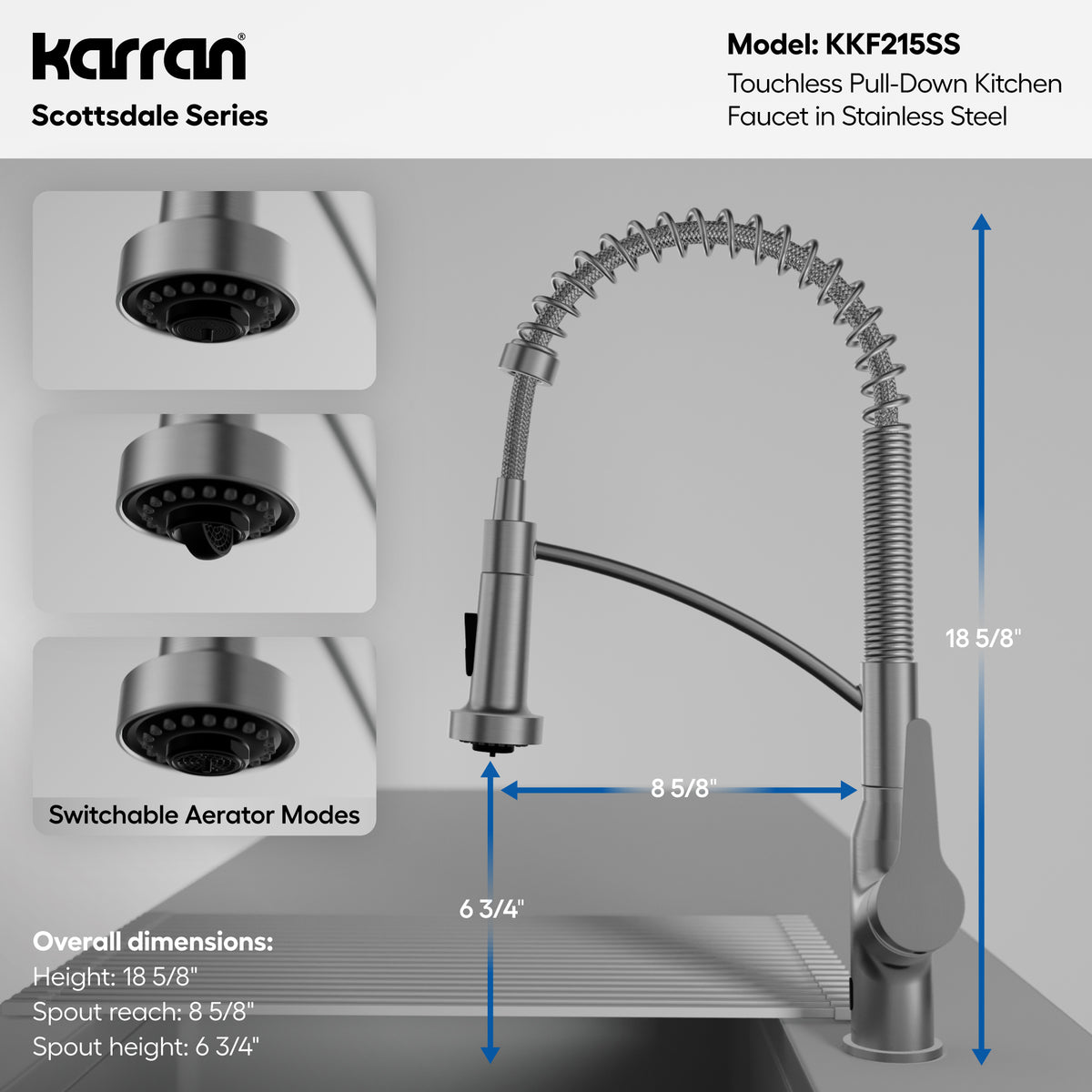 Alternative View of Karran Alston 1.8 GPM Single Lever Handle Lead-free Brass ADA Touchless Kitchen Faucet, Pull-Down, Oil Rubbed Bronze, KKF215SS