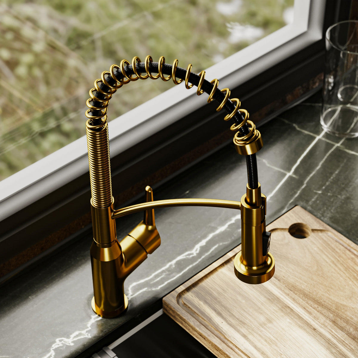 Alternative View of Karran Scottsdale 1.8 GPM Single Lever Handle Lead-free Brass ADA Kitchen Faucet, Pull-Down Kitchen, Gold, KKF210G