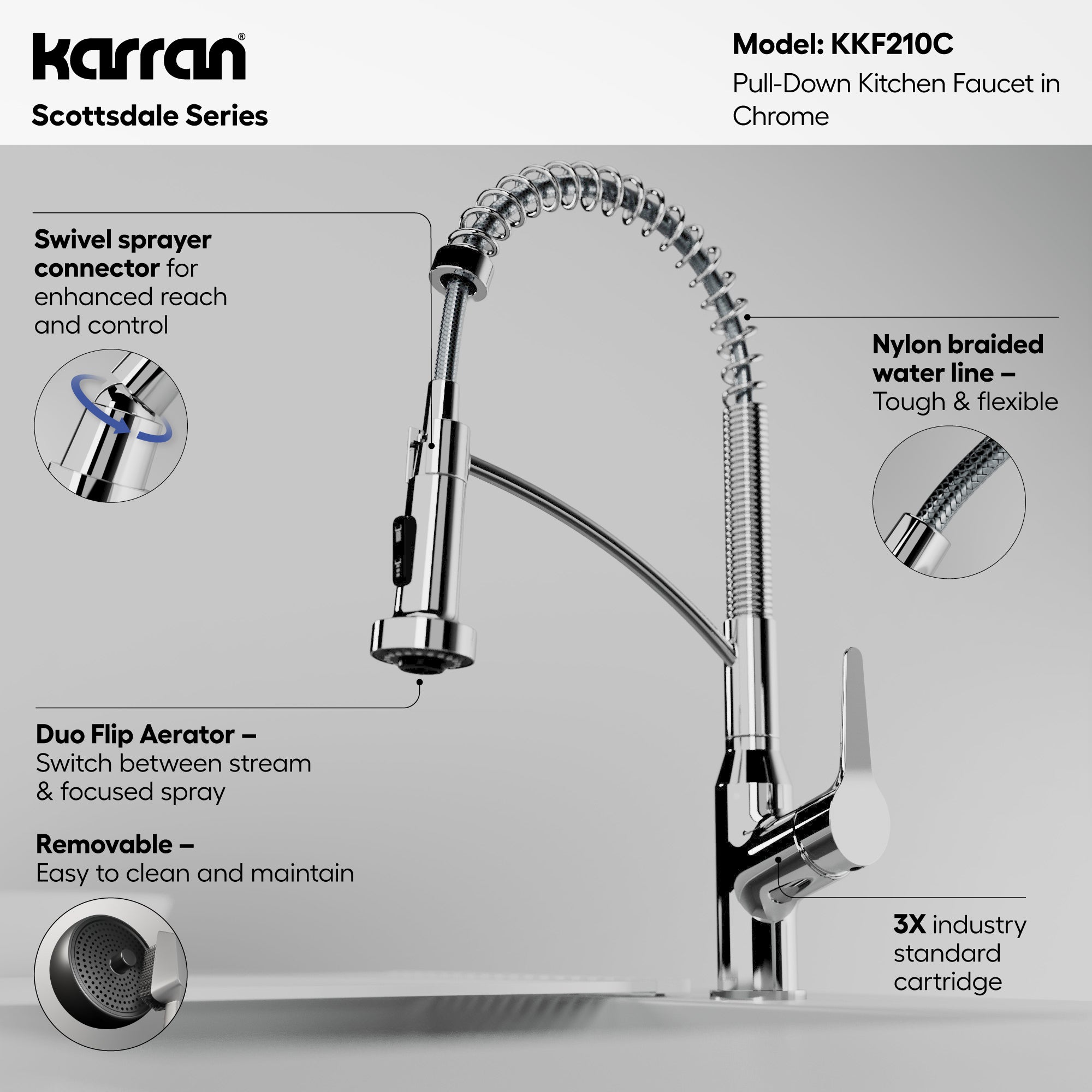 Alternative View of Karran Scottsdale Single Lever Handle Lead-free Brass ADA Kitchen Faucet, Pull Down, Chrome, KKF210C