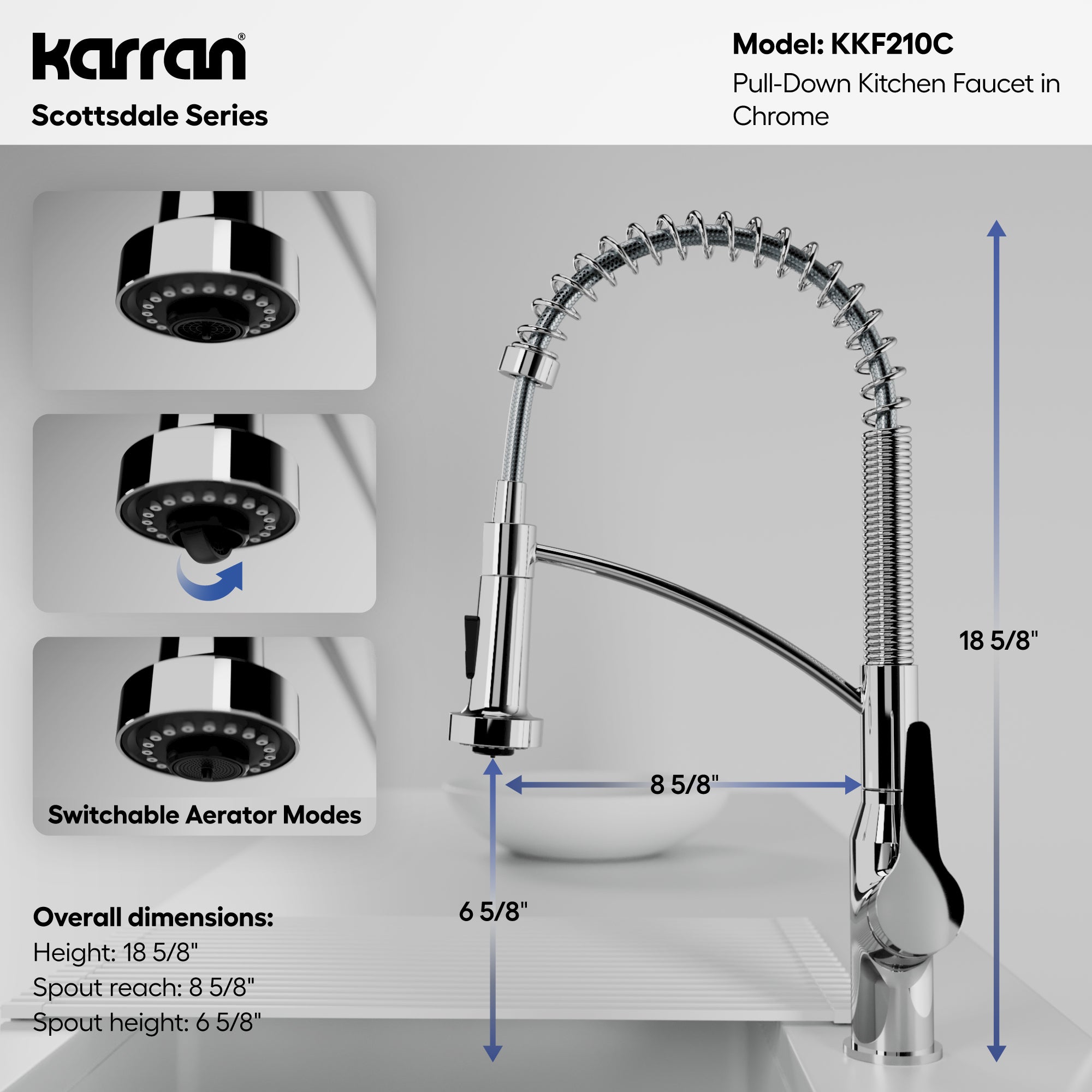 Alternative View of Karran Scottsdale Single Lever Handle Lead-free Brass ADA Kitchen Faucet, Pull Down, Chrome, KKF210C