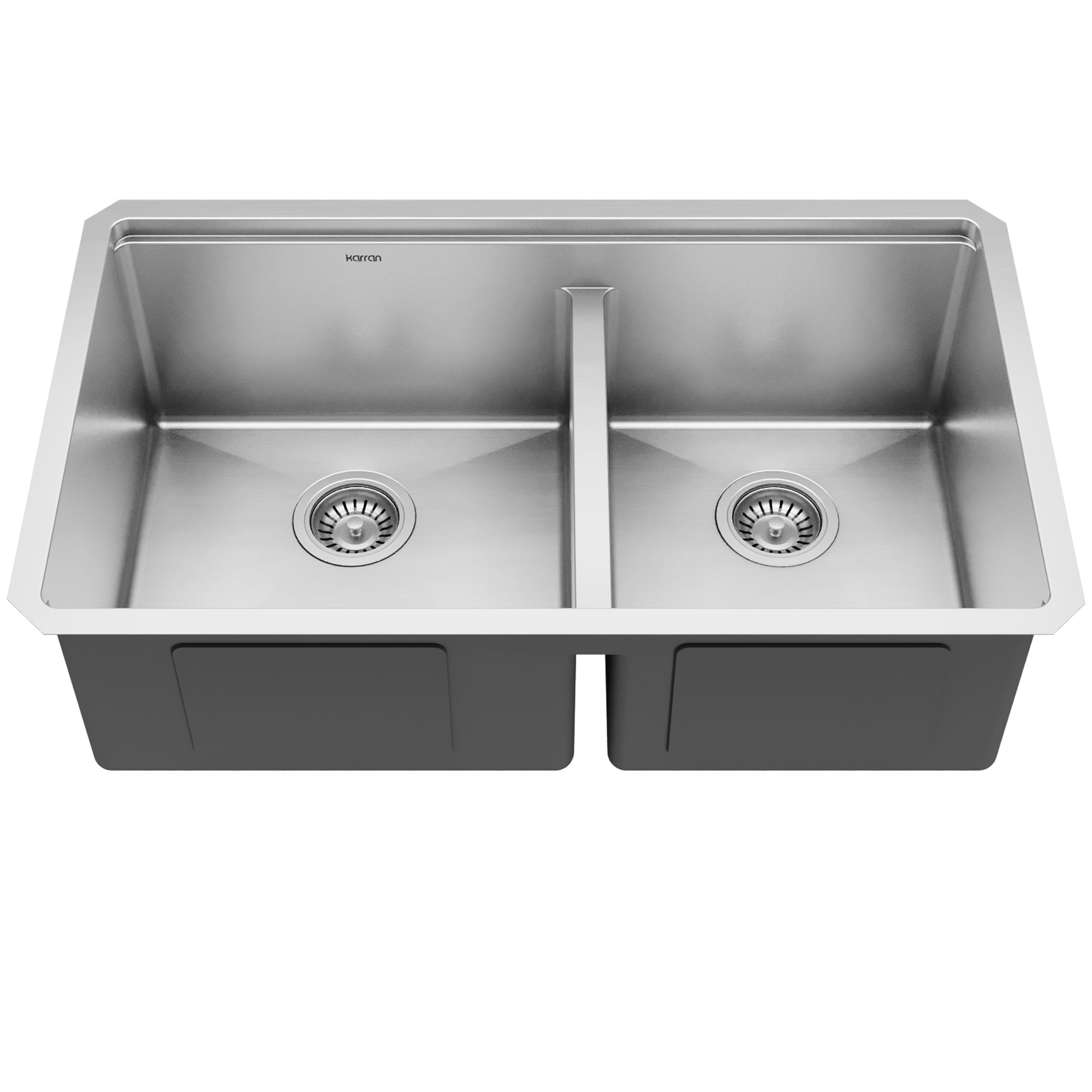 Karran Elite Workstation 32" Undermount Stainless Steel Kitchen Sink with Faucet and Accessories, 60/40 Double Bowl, Satin Brushed, 16 Gauge, WS-40-PK4