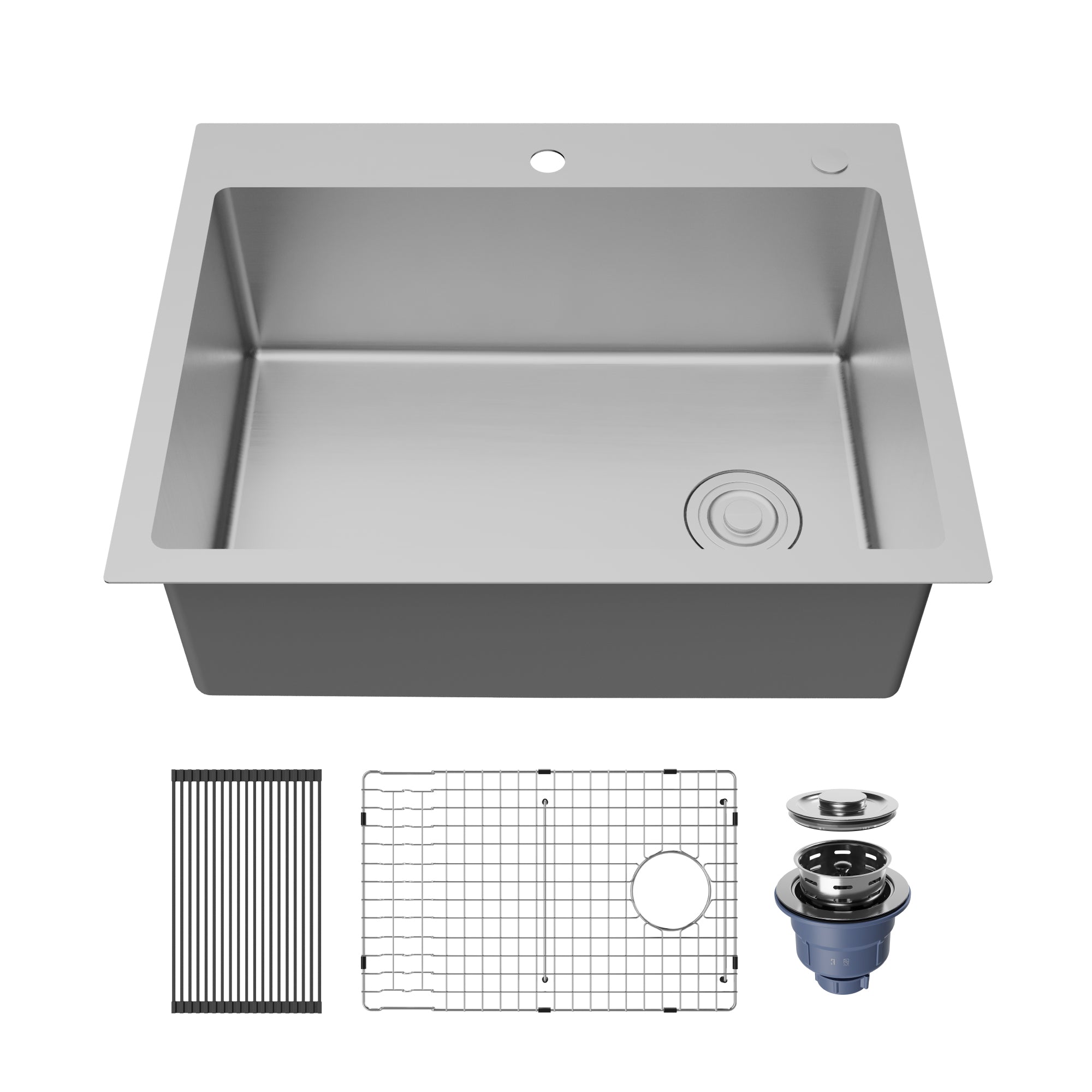 Karran Fusion 28" Drop In/Topmount Stainless Steel Kitchen Sink with Accessories, 16 Gauge, TMSB2831-PK1