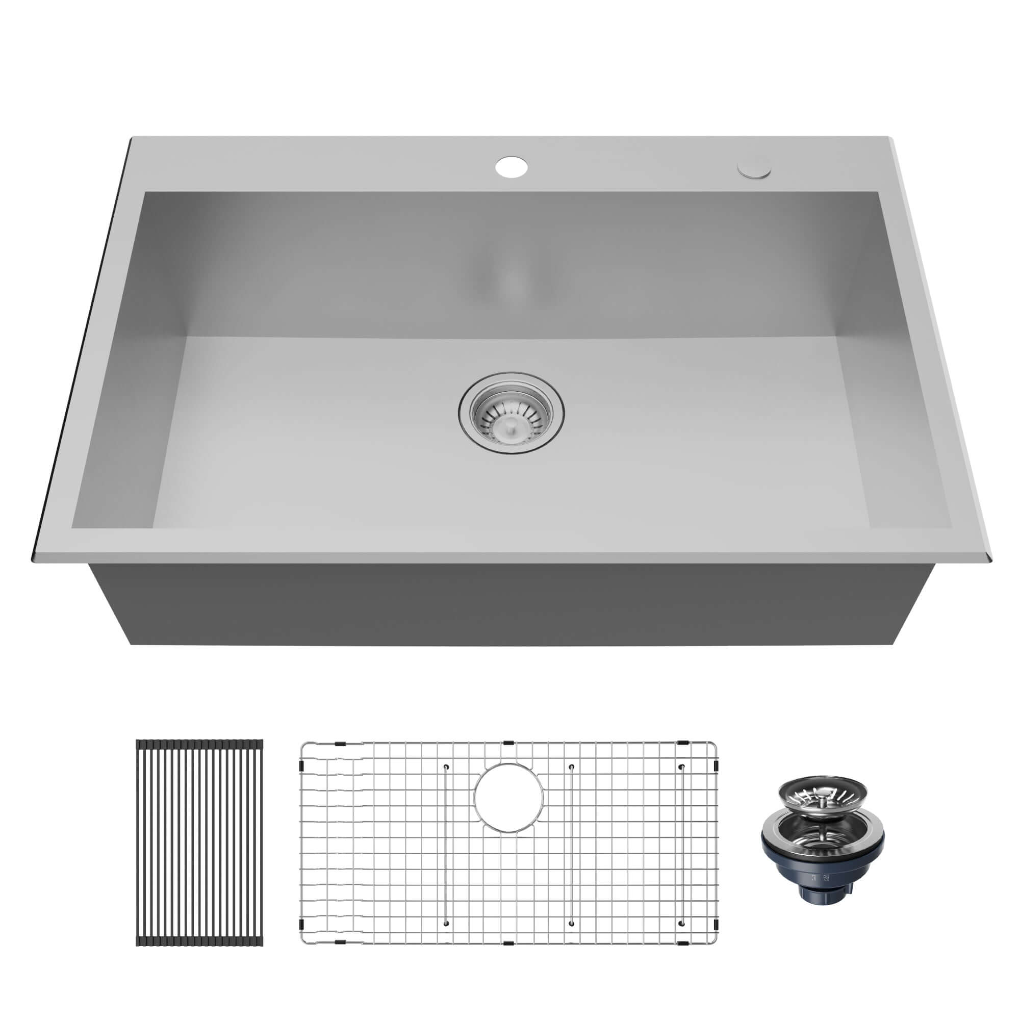Alternate Image for Karran Fusion 33" Drop In/Topmount Stainless Steel ADA Kitchen Sink with Accessories, 18 Gauge, TMSB3320-PK1