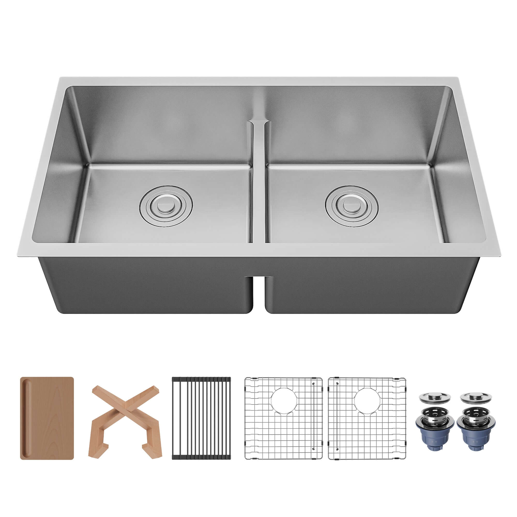 Alternate Image for Karran Fusion 33" Undermount Stainless Steel ADA Workstation Kitchen Sink with Accessories, 50/50 Double Bowl, 16 Gauge, UUMDB3322-PK1