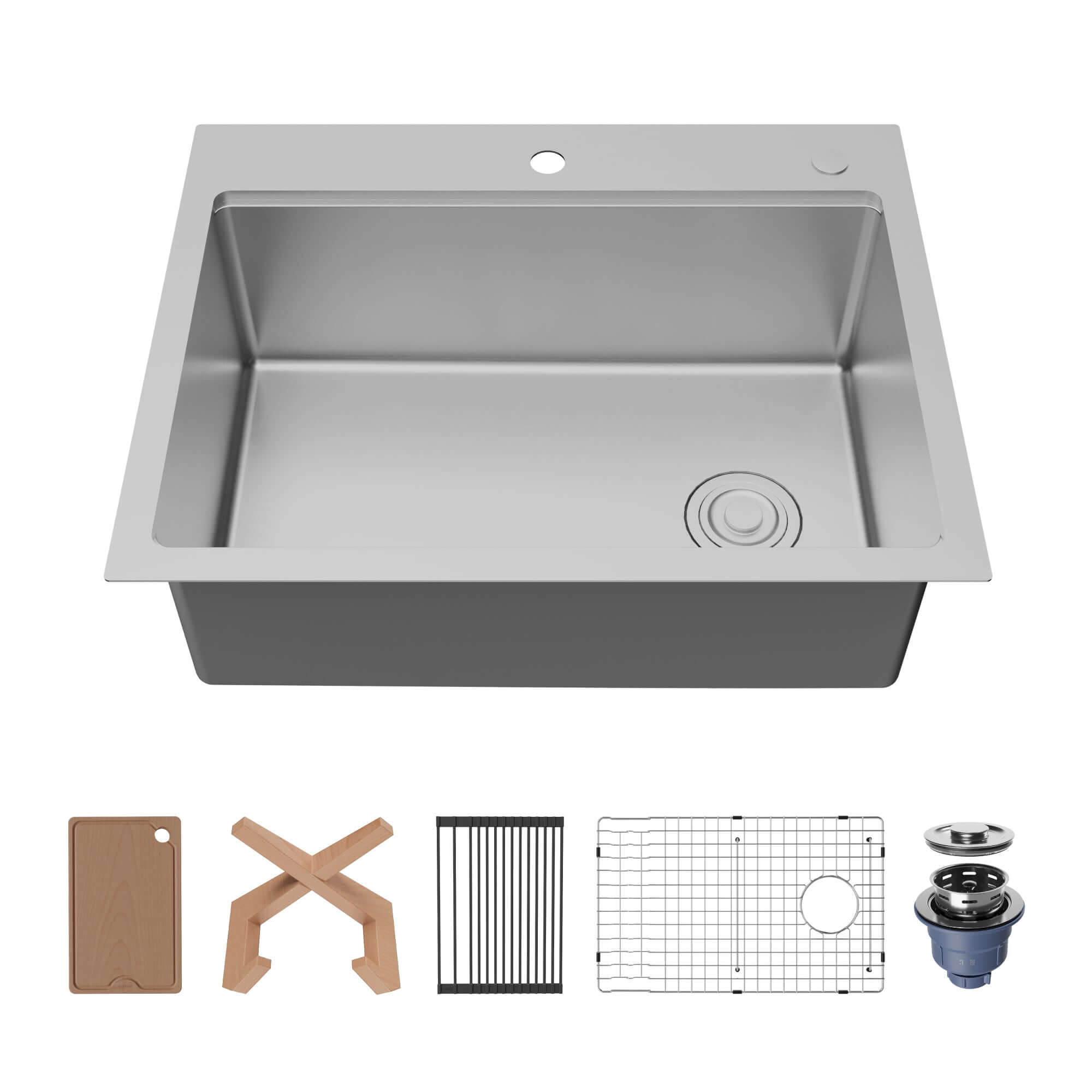 Karran Fusion 28" Drop In/Topmount Stainless Steel Workstation Kitchen Sink with Accessories, 16 Gauge, WSTMSB2833-PK1