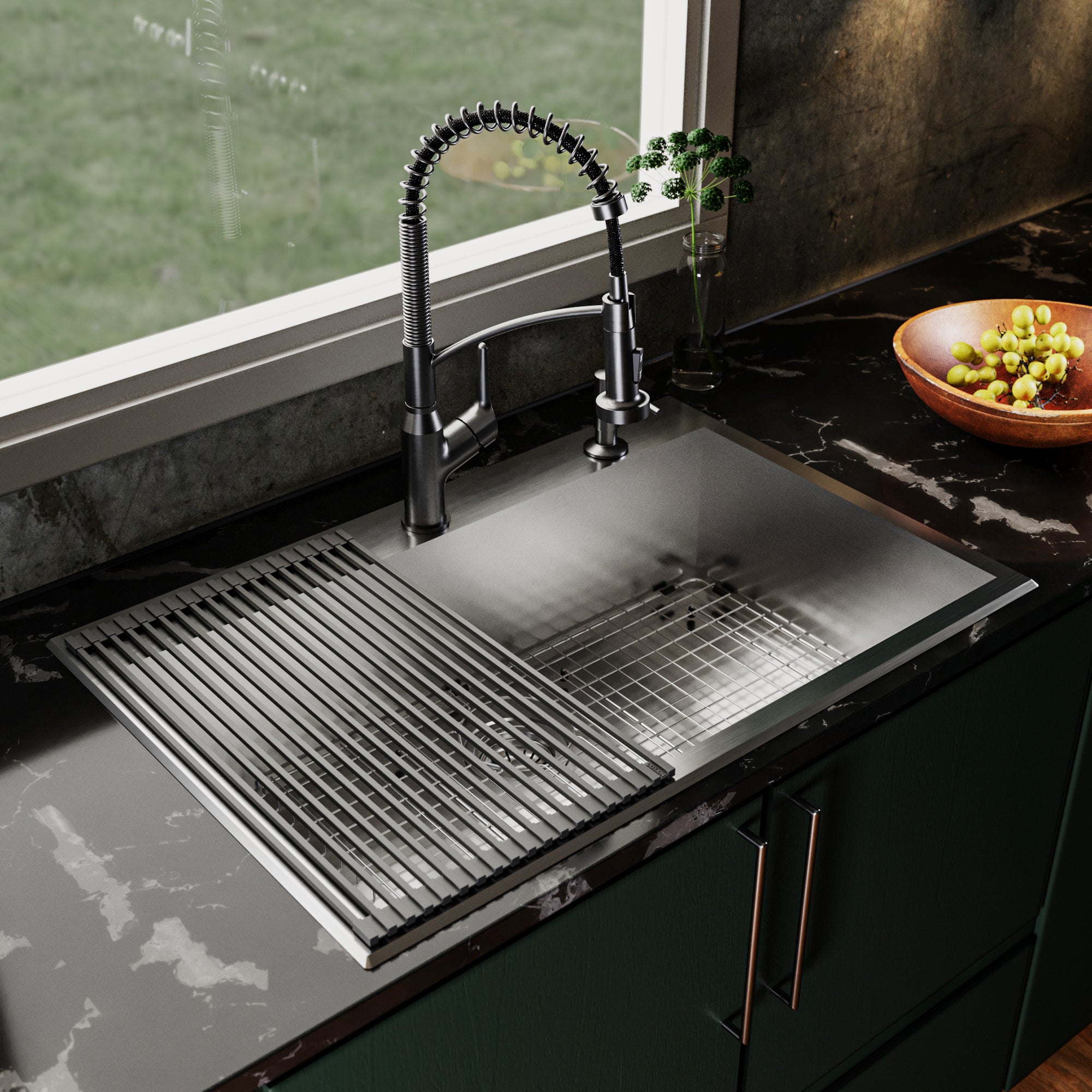 Karran Fusion 33" Drop In/Topmount Stainless Steel ADA Kitchen Sink with Accessories, 18 Gauge, TMSB3320-PK1
