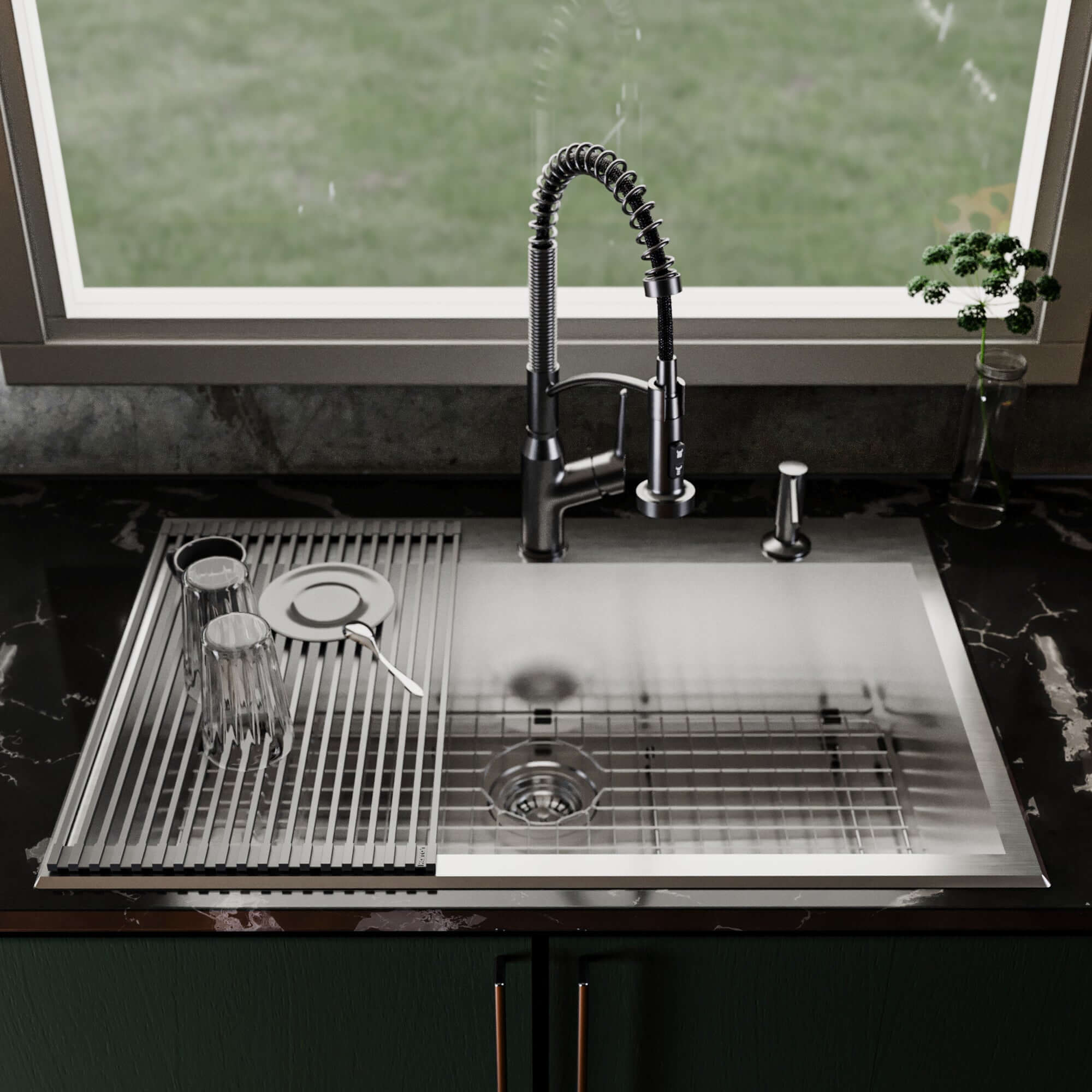 Alternate Image for Karran Fusion 33" Drop In/Topmount Stainless Steel ADA Kitchen Sink with Accessories, 18 Gauge, TMSB3320-PK1