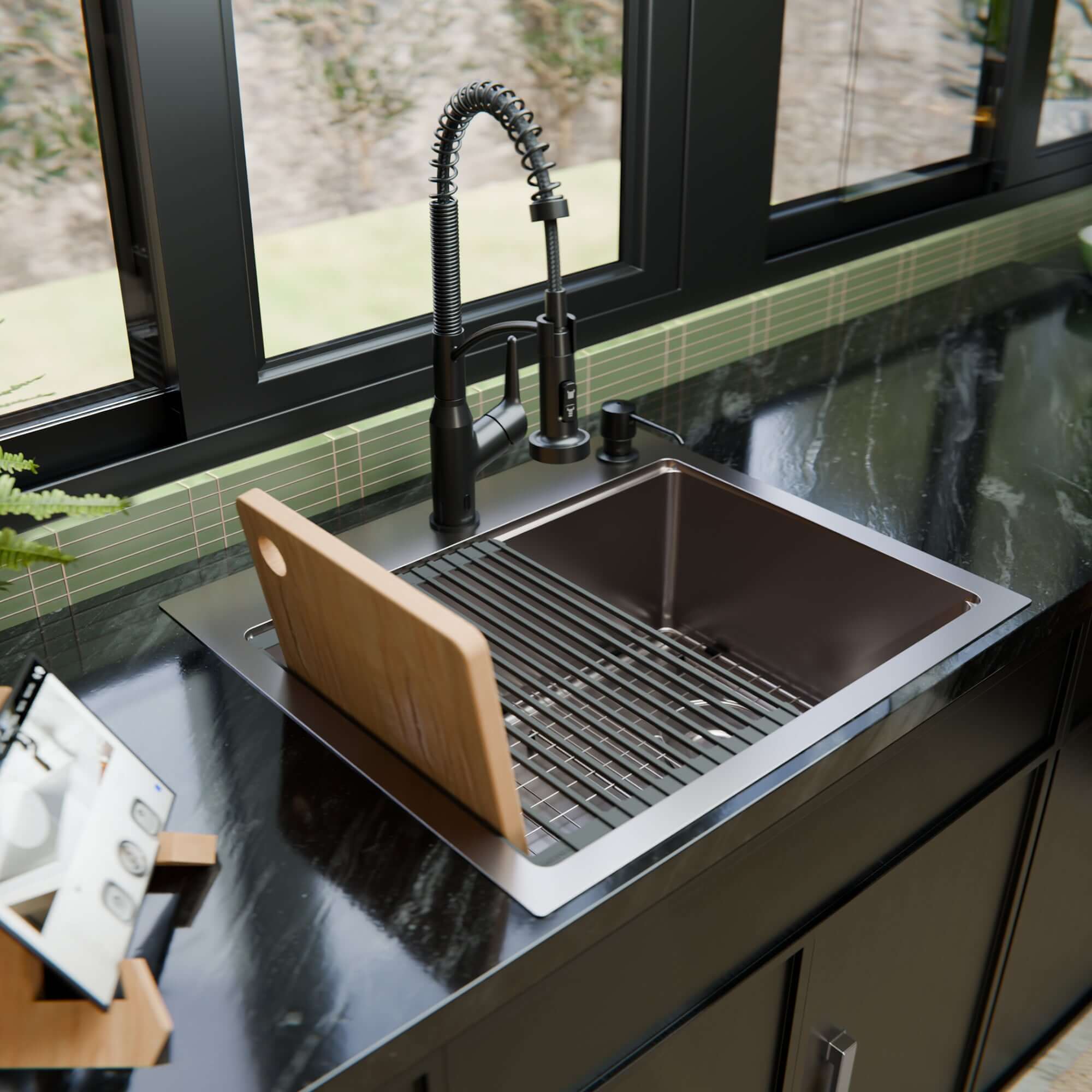 Karran Fusion 25" Drop In/Topmount Stainless Steel Workstation Kitchen Sink with Accessories, 16 Gauge, WSTMSB2533-PK1