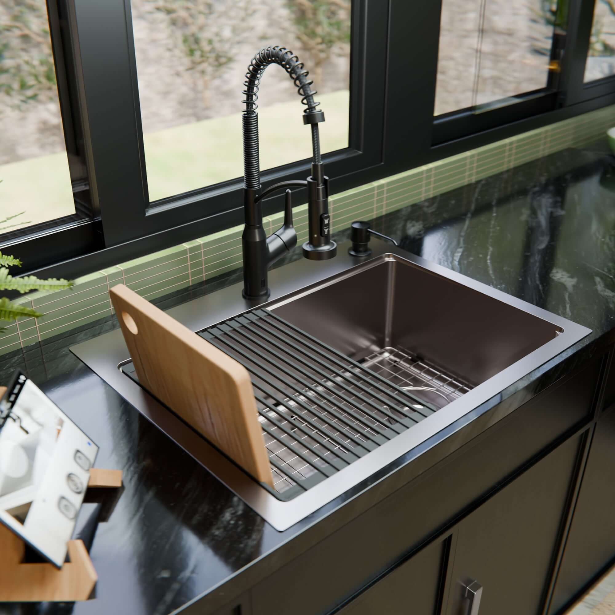 Karran Fusion 28" Drop In/Topmount Stainless Steel Workstation Kitchen Sink with Accessories, 16 Gauge, WSTMSB2833-PK1