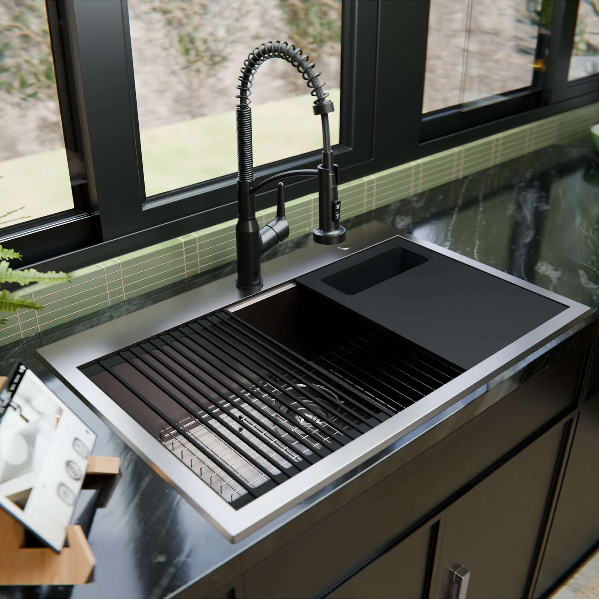 Karran Fusion 33" Drop In/Topmount Stainless Steel Workstation Kitchen Sink with Accessories, 18 Gauge, WSTMSB3323-PK1