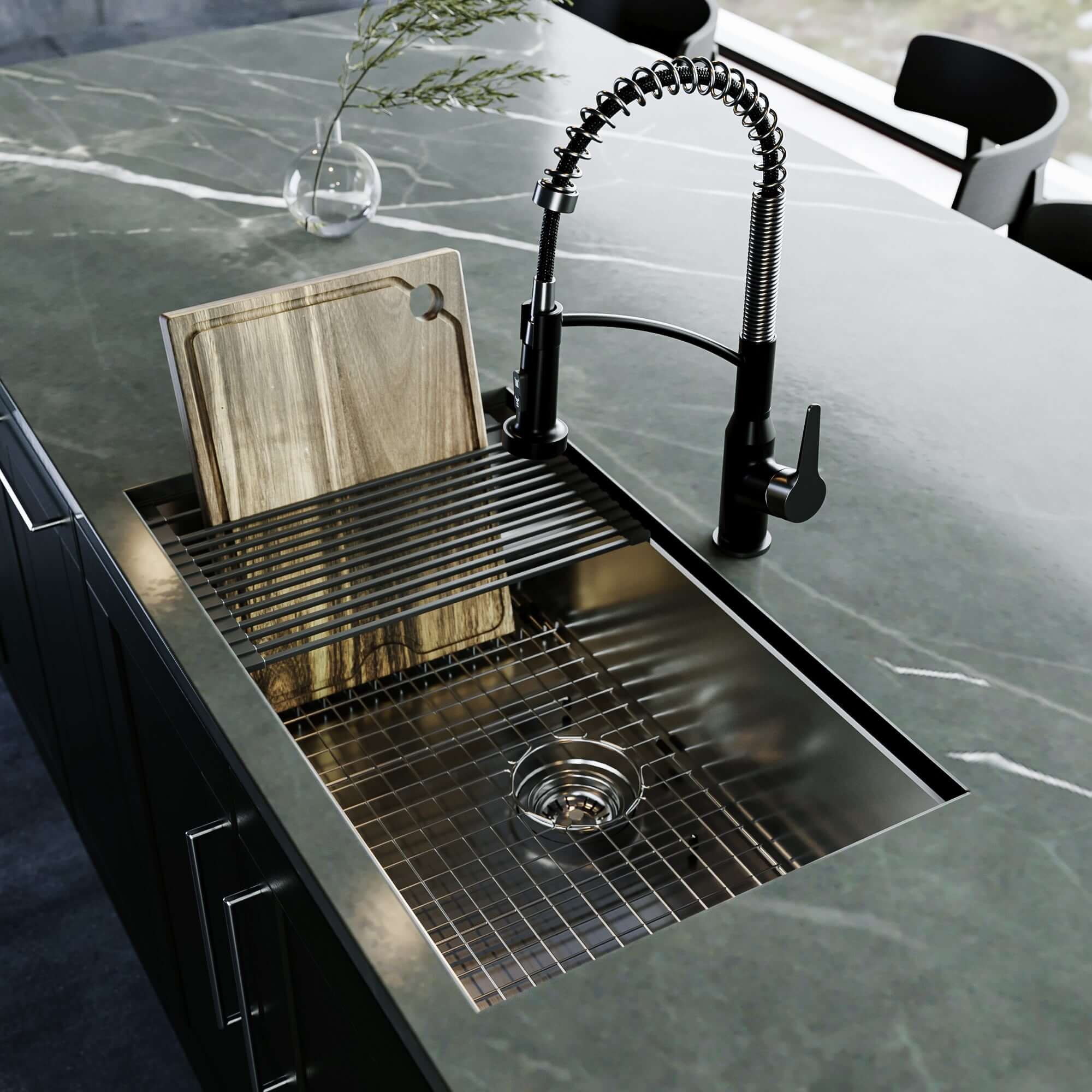 Alternate Image for Karran Fusion 31" Undermount Stainless Steel ADA Workstation Kitchen Sink with Accessories, 18 Gauge, UUMSB3022-PK1