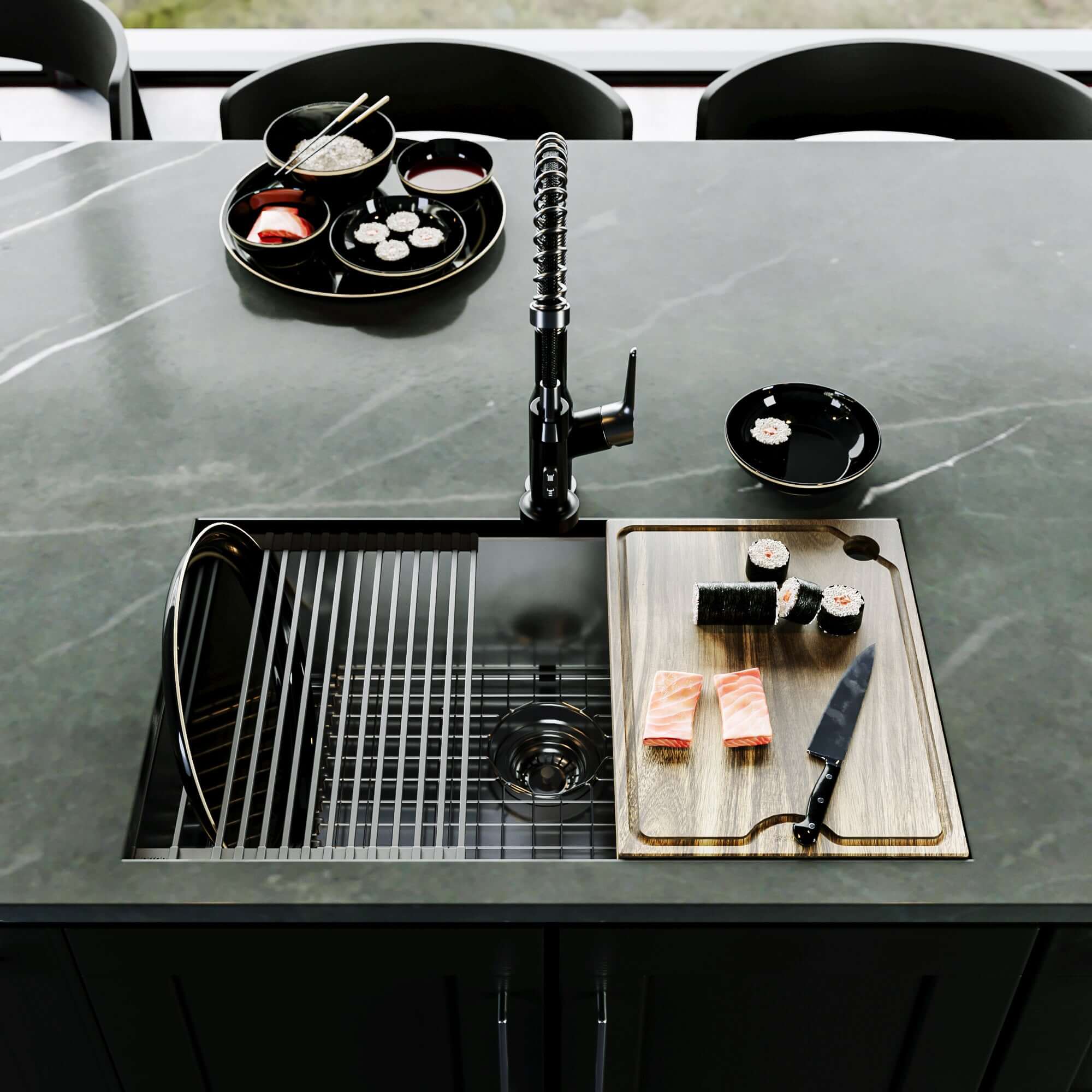 Alternate Image for Karran Fusion 31" Undermount Stainless Steel ADA Workstation Kitchen Sink with Accessories, 18 Gauge, UUMSB3022-PK1