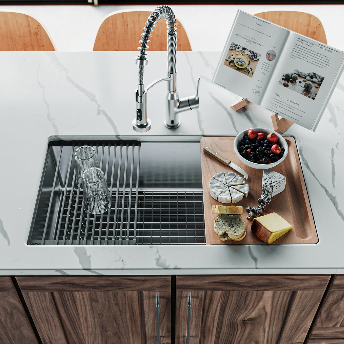 Alternative View of Karran Fusion 33" Undermount Stainless Steel Workstation Kitchen Sink with Accessories, 16 Gauge, UUMSB3332-PK1