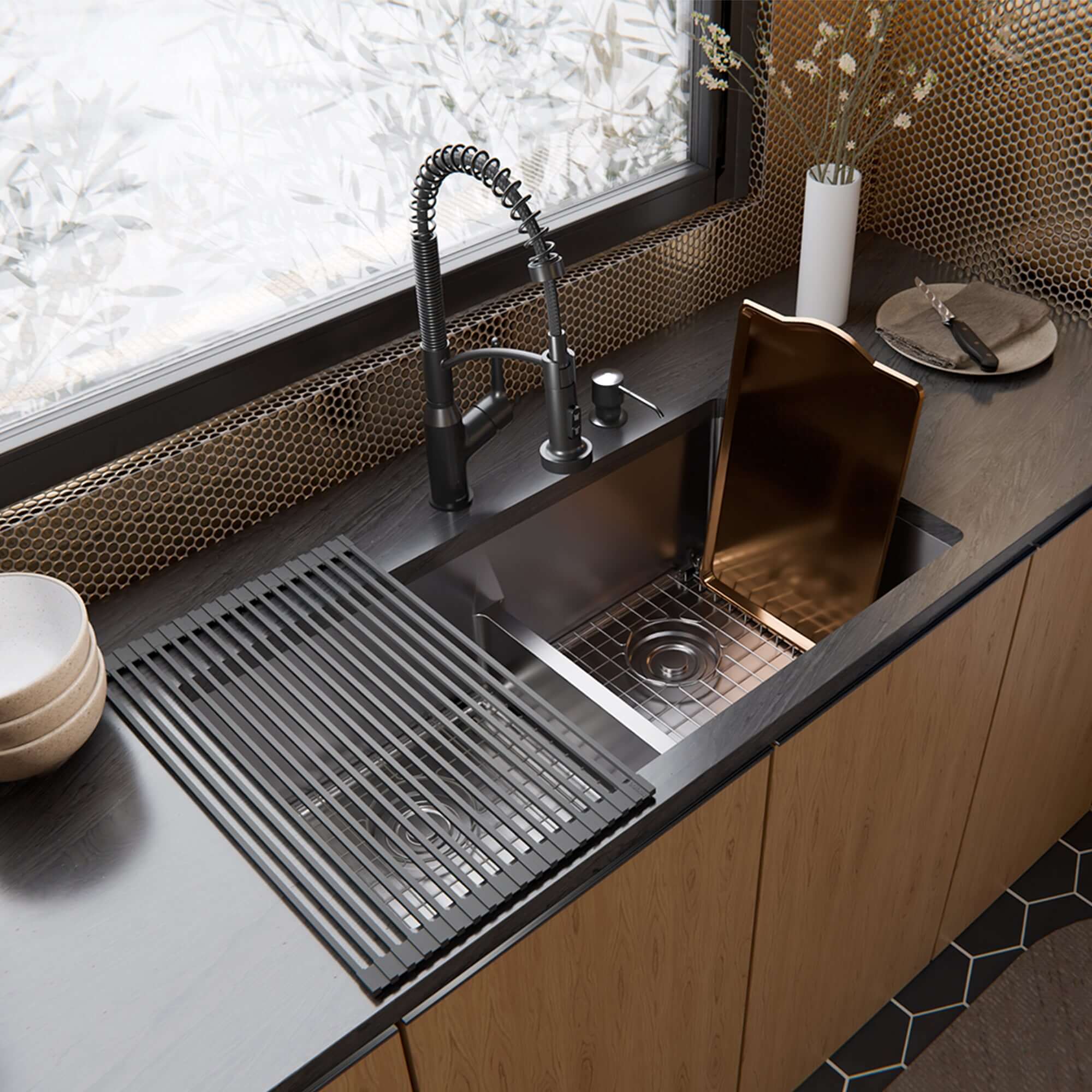 Alternate Image for Karran Fusion 33" Undermount Stainless Steel ADA Kitchen Sink with Accessories, 50/50 Double Bowl, 16 Gauge, UUMDB3321-PK1