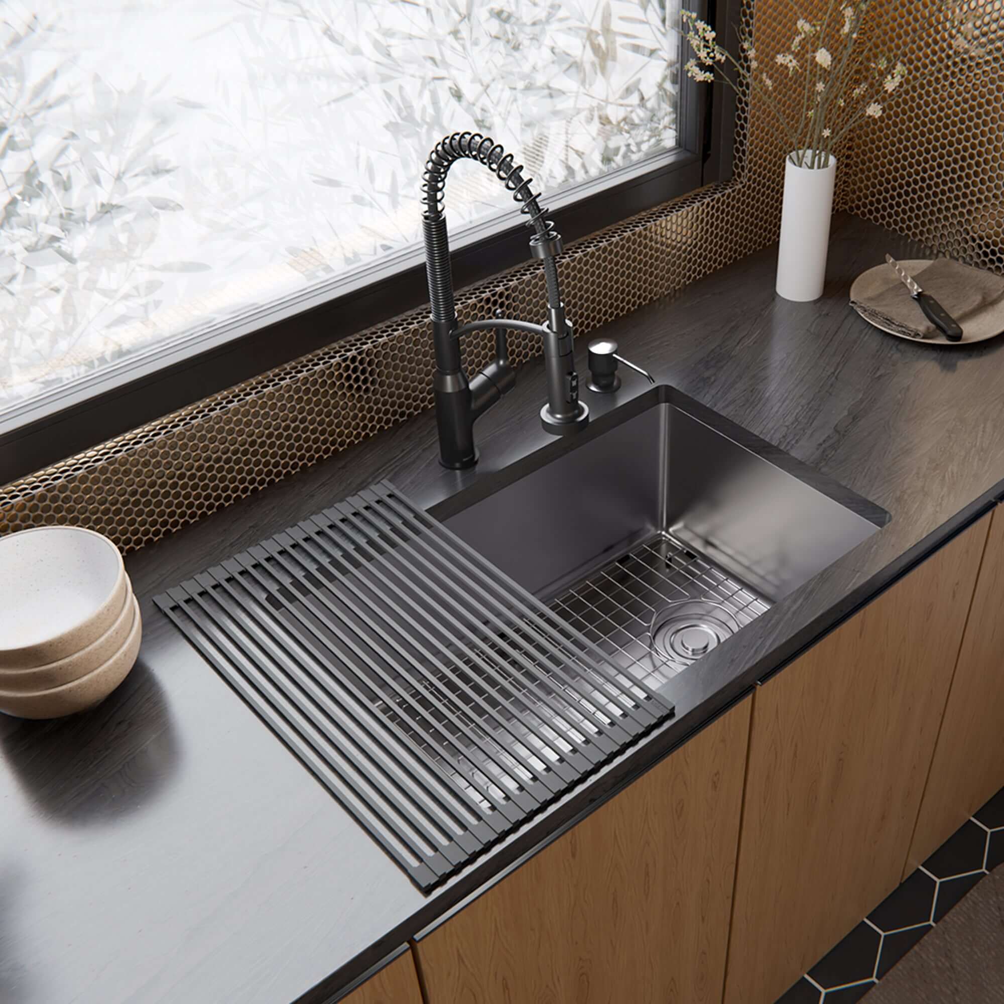 Alternate Image for Karran Fusion 27" Undermount Stainless Steel ADA Kitchen Sink with Accessories, 16 Gauge, UUMSB2731-PK1