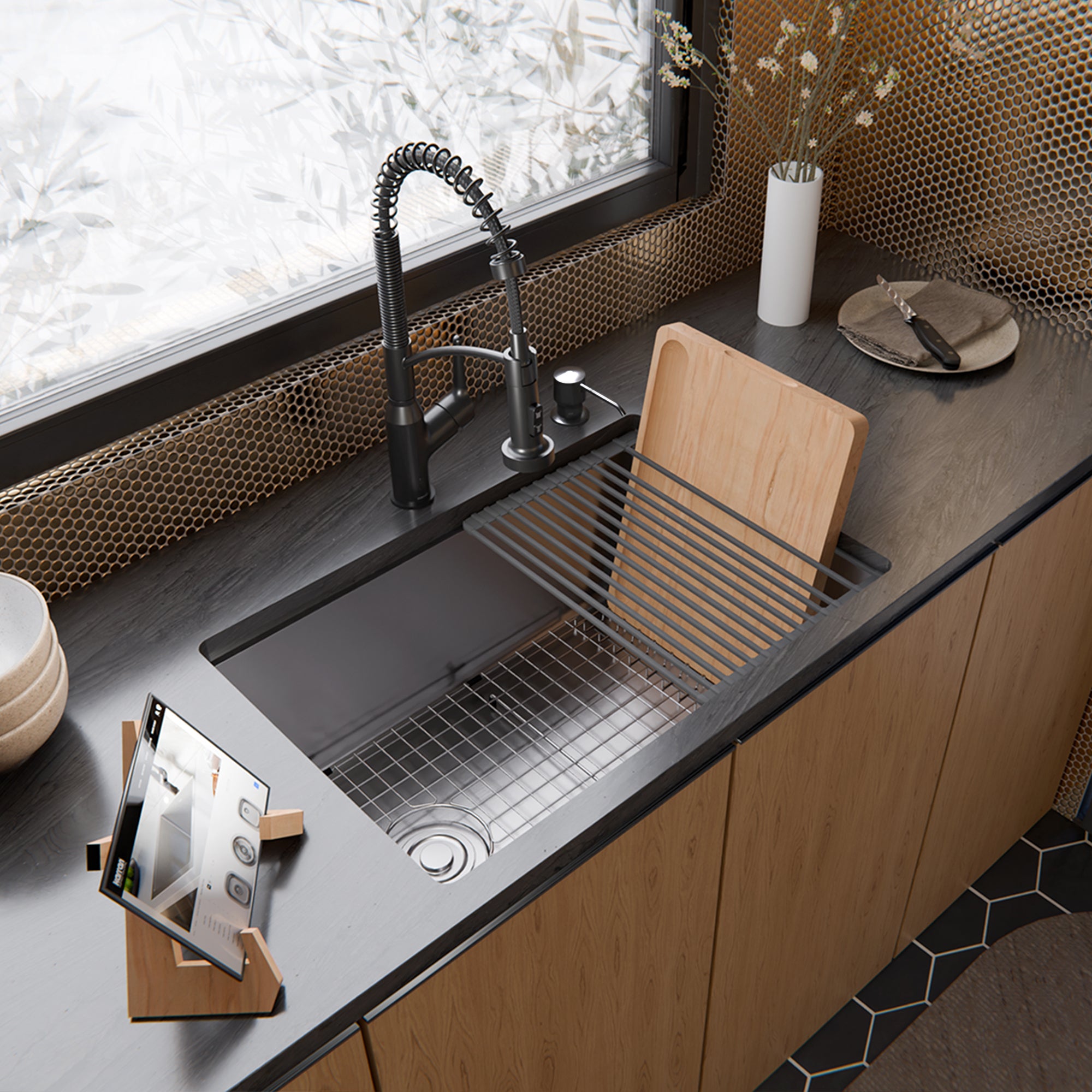 Alternate Image for Karran Fusion 27" Undermount Stainless Steel Workstation Kitchen Sink with Accessories, 16 Gauge, UUMSB2732-PK1