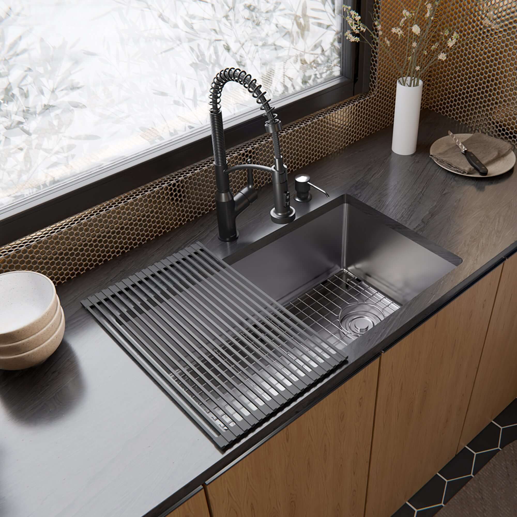 Alternate Image for Karran Fusion 30" Undermount Stainless Steel ADA Kitchen Sink with Accessories, 16 Gauge, UUMSB3031-PK1