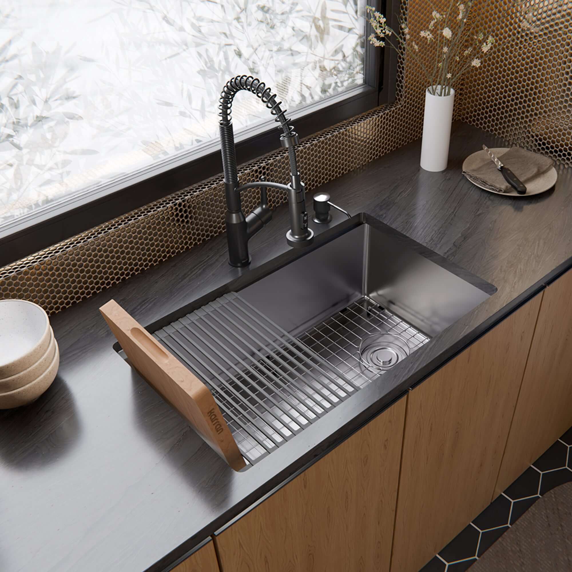 Alternate Image for Karran Fusion 30" Undermount Stainless Steel Workstation Kitchen Sink with Accessories, 16 Gauge, UUMSB3032-PK1