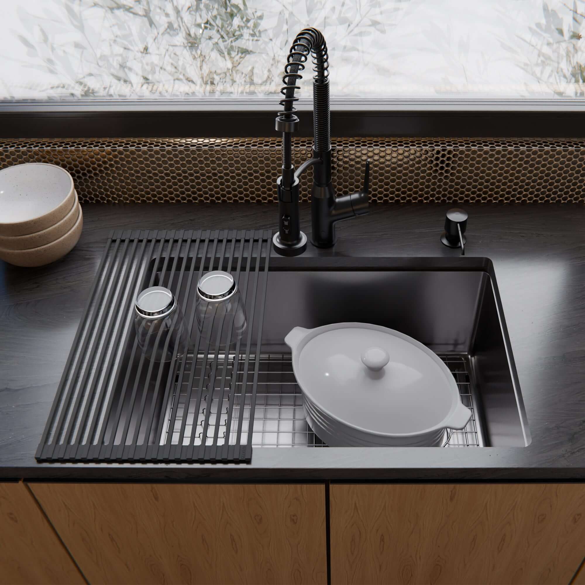 Alternate Image for Karran Fusion 27" Undermount Stainless Steel ADA Kitchen Sink with Accessories, 16 Gauge, UUMSB2731-PK1