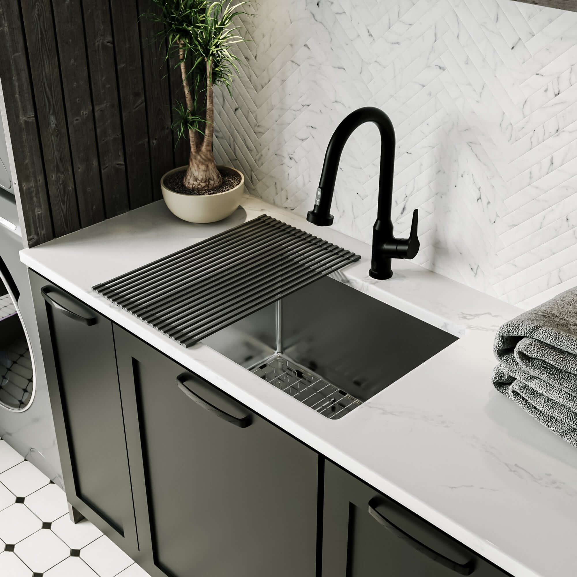 Alternate Image for Karran Fusion 23" Undermount Stainless Steel ADA Kitchen Sink with Accessories, 16 Gauge, UUMSB2331-12PK1