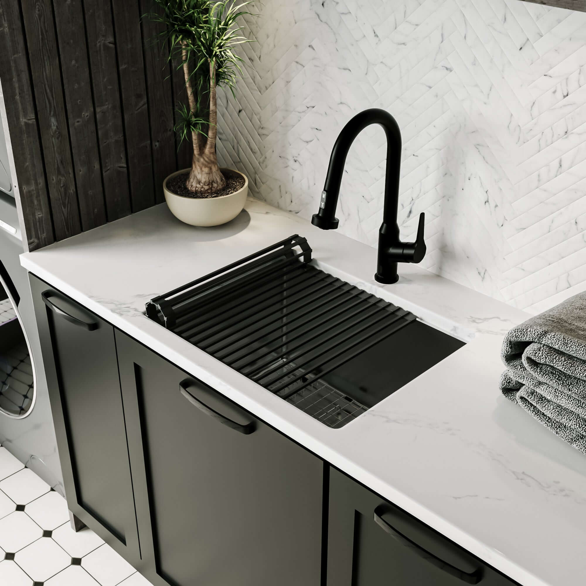 Alternate Image for Karran Fusion 23" Undermount Stainless Steel ADA Workstation Kitchen Sink with Accessories, 16 Gauge, UUMSB2332-12PK1