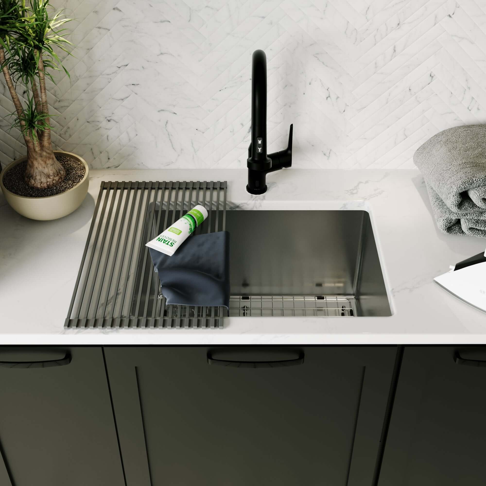 Alternate Image for Karran Fusion 23" Undermount Stainless Steel ADA Kitchen Sink with Accessories, 16 Gauge, UUMSB2331-12PK1