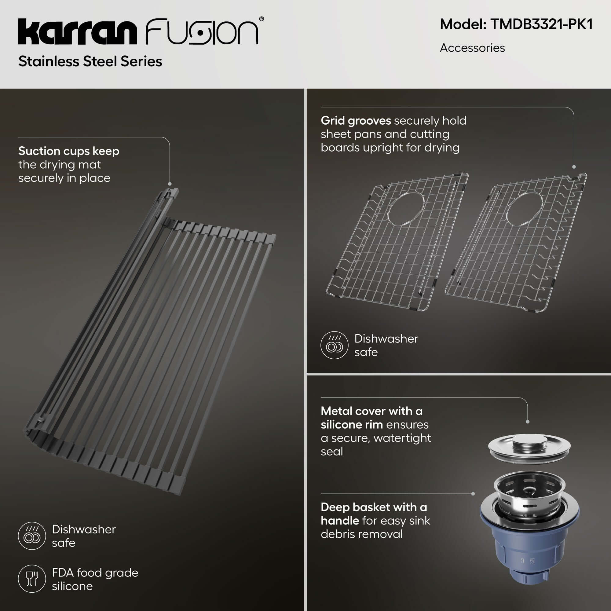 Alternate Image for Karran Fusion 33" Drop In/Topmount Stainless Steel Kitchen Sink with Accessories, 50/50 Double Bowl, 16 Gauge, TMDB3321-PK1