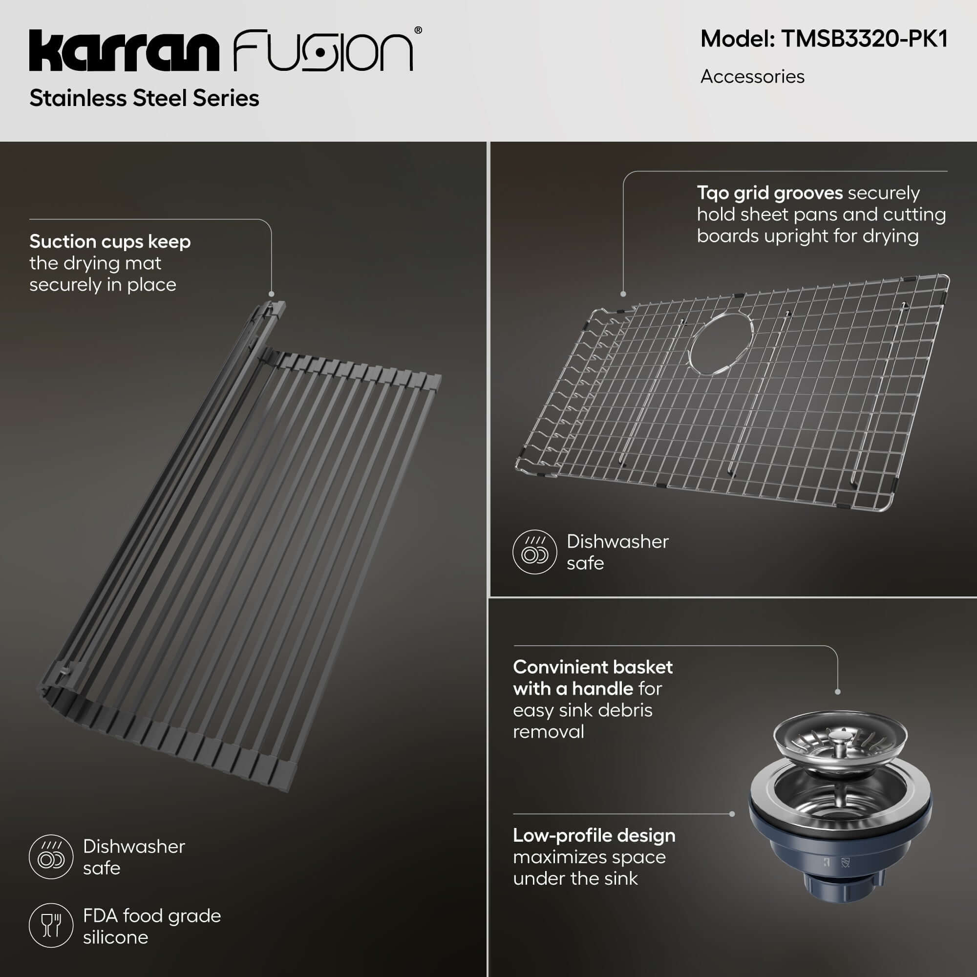 Alternate Image for Karran Fusion 33" Drop In/Topmount Stainless Steel ADA Kitchen Sink with Accessories, 18 Gauge, TMSB3320-PK1
