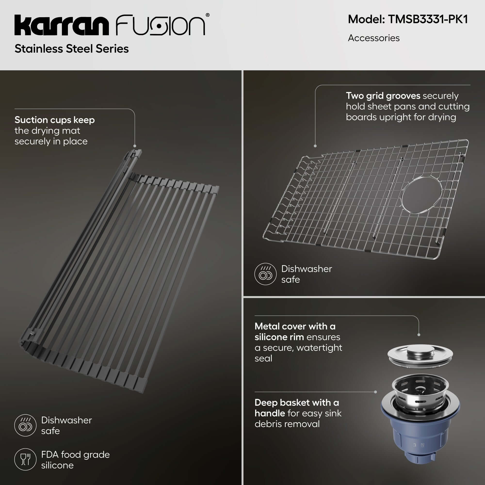 Alternate Image for Karran Fusion 33" Drop In/Topmount Stainless Steel Kitchen Sink with Accessories, 16 Gauge, TMSB3331-PK1