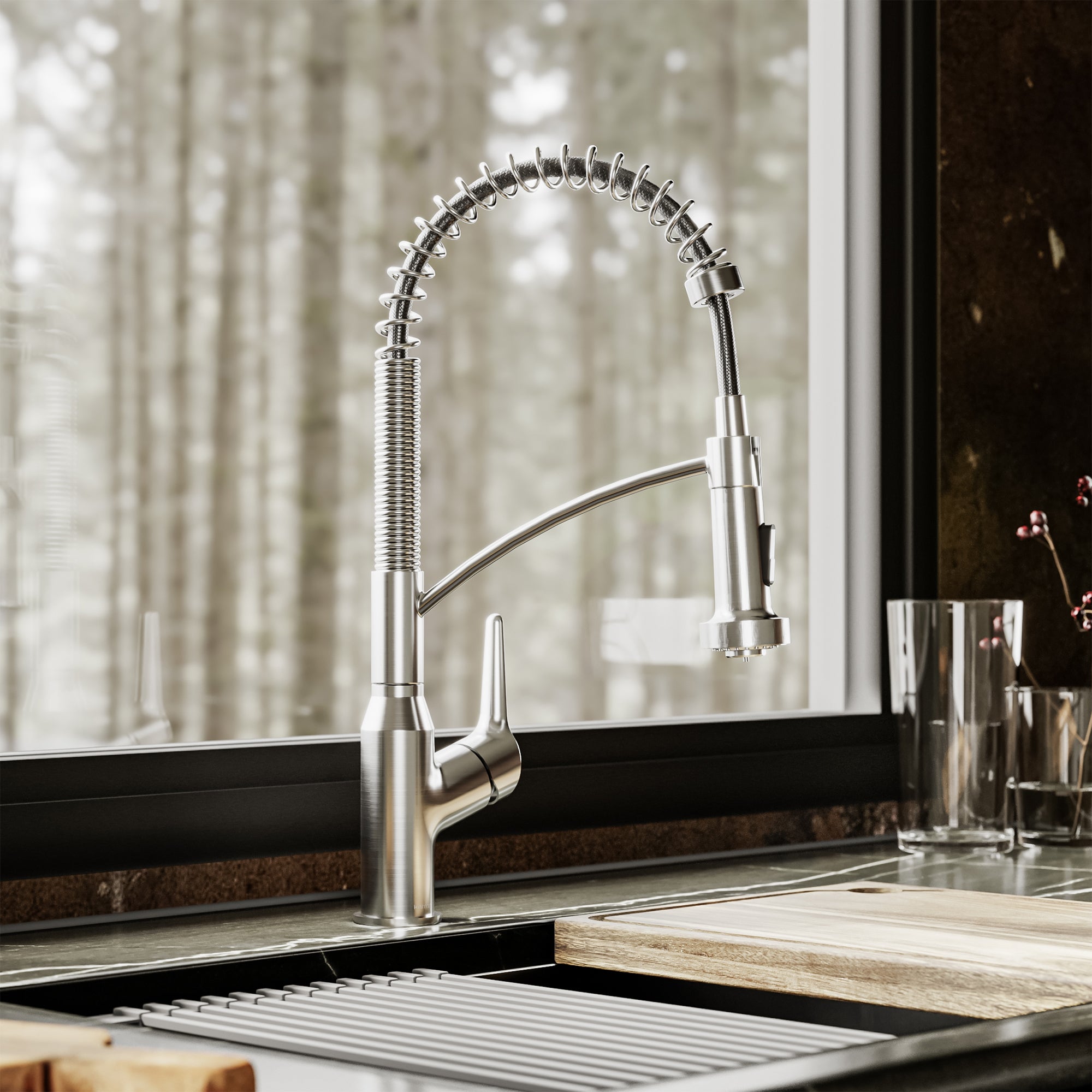 Alternative View of Karran Scottsdale Single Lever Handle Lead-free Brass ADA Kitchen Faucet, Pull Down, Stainless Steel, KKF210SS