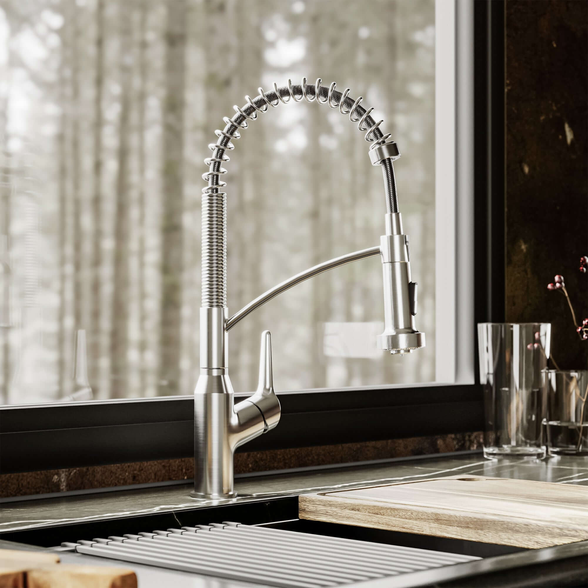 Alternative View of Karran Scottsdale Single Lever Handle Lead-free Brass ADA Kitchen Faucet, Pull Down, Stainless Steel, KKF210SS