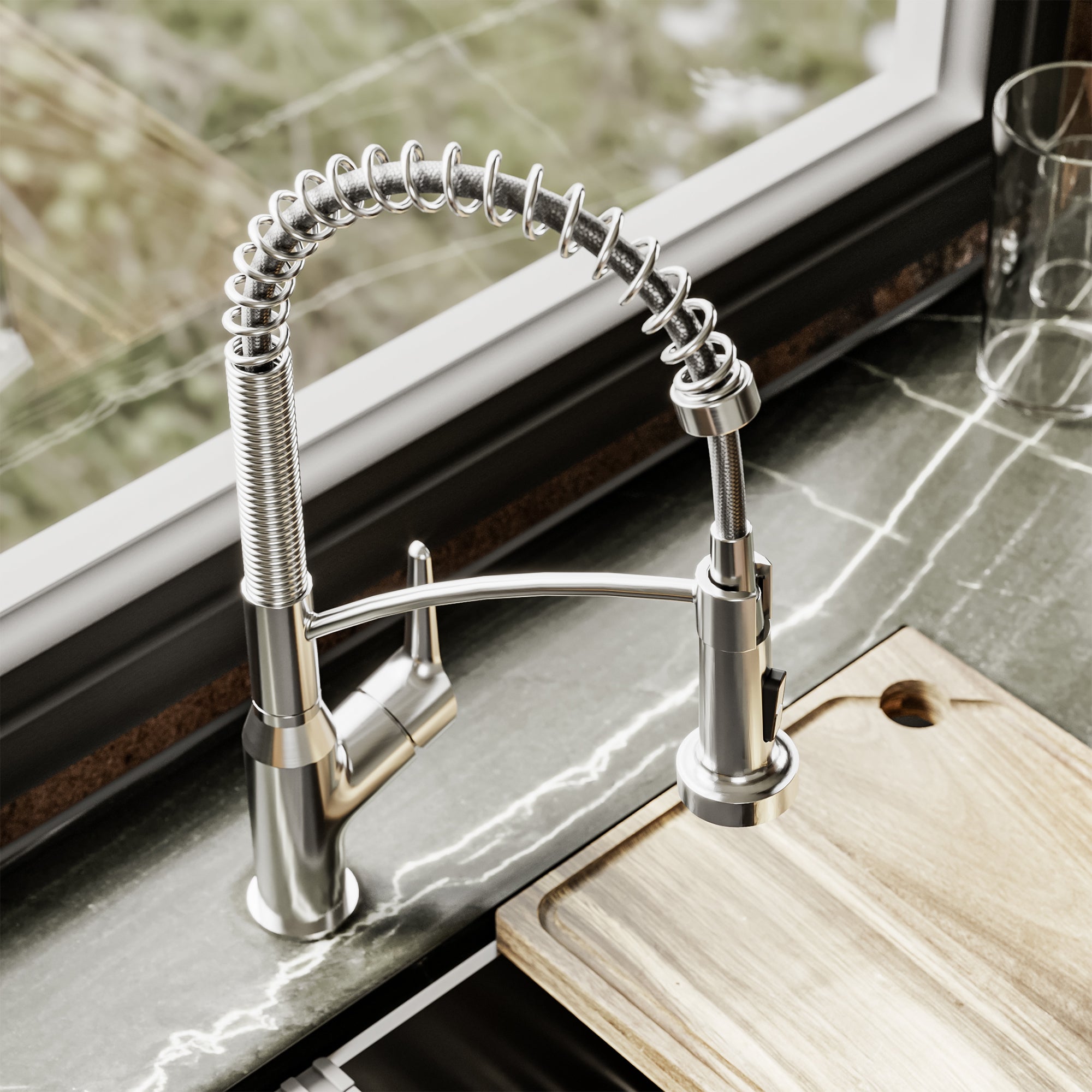 Alternative View of Karran Scottsdale Single Lever Handle Lead-free Brass ADA Kitchen Faucet, Pull Down, Stainless Steel, KKF210SS