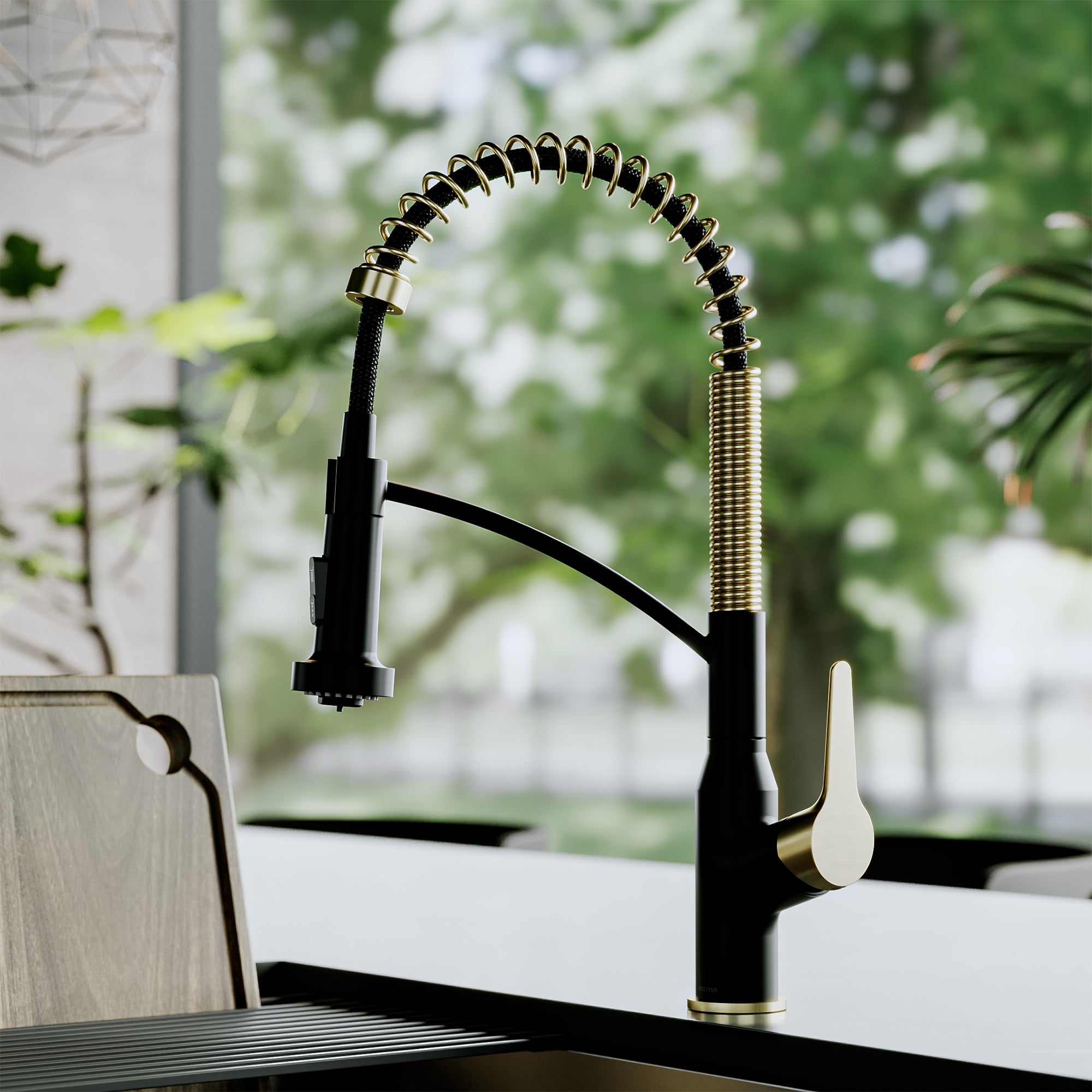 Karran Scottsdale 1.8 GPM Single Lever Handle Lead-free Brass ADA Kitchen Faucet, Pull-Down, Matte Black & Spot-Free Brushed Gold, KKF210MBSFBG