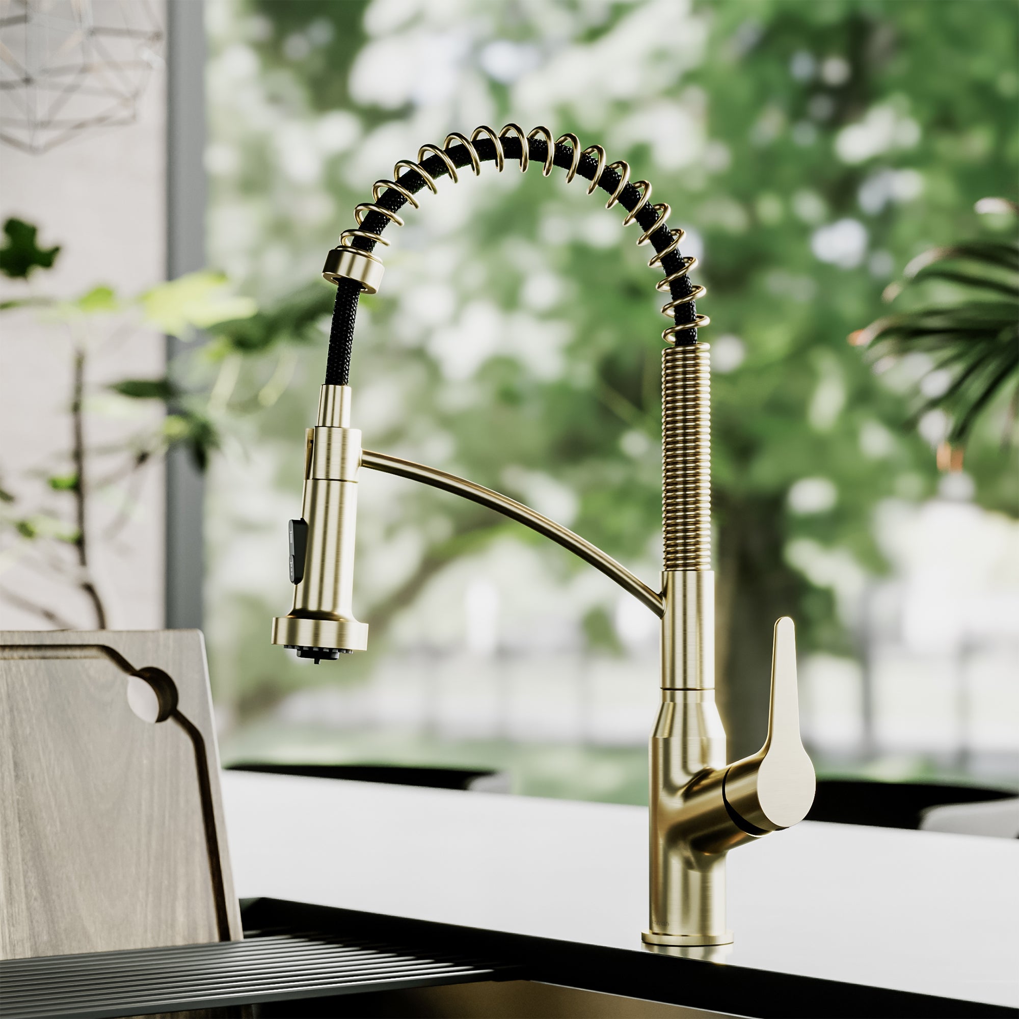 Karran Scottsdale 1.8 GPM Single Lever Handle Lead-free Brass ADA Kitchen Faucet, Pull-Down, Spot-Free Brushed Gold, KKF210SFBG